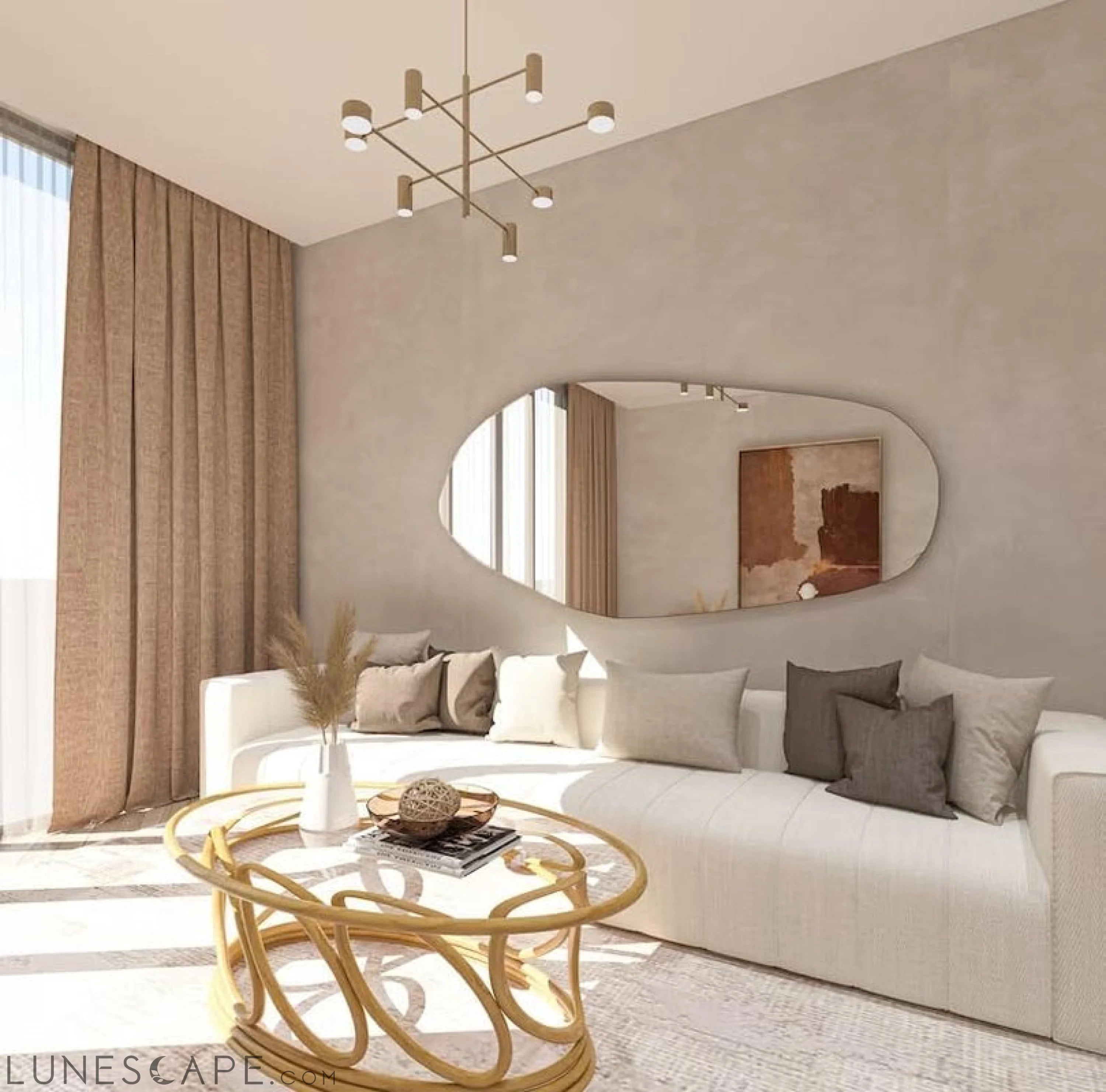 Asymmetrical Wooden Framed Wall Mirror - Modern Dressing Mirror for LUNESCAPE