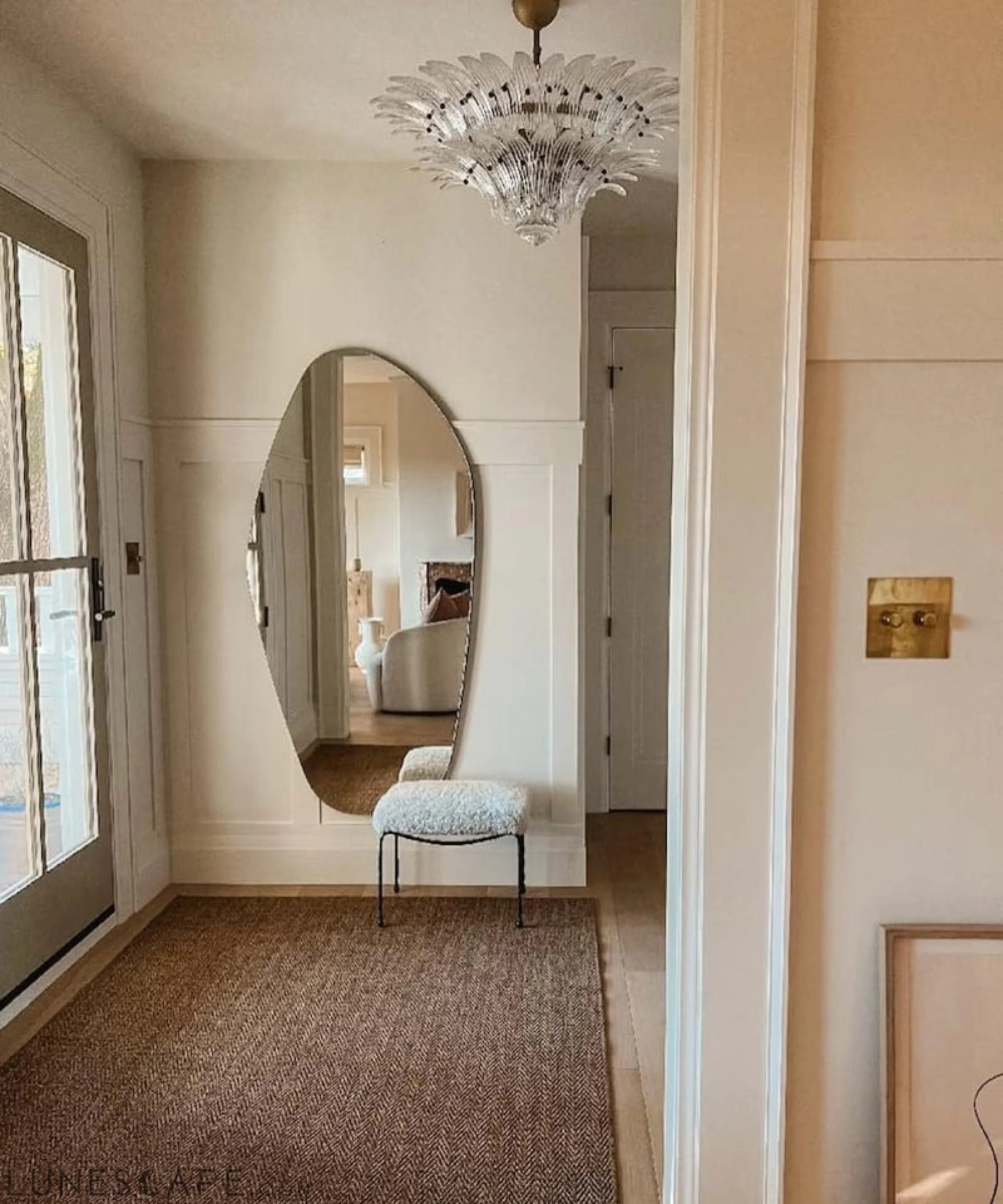 Asymmetrical Wooden Framed Wall Mirror - Modern Dressing Mirror for LUNESCAPE