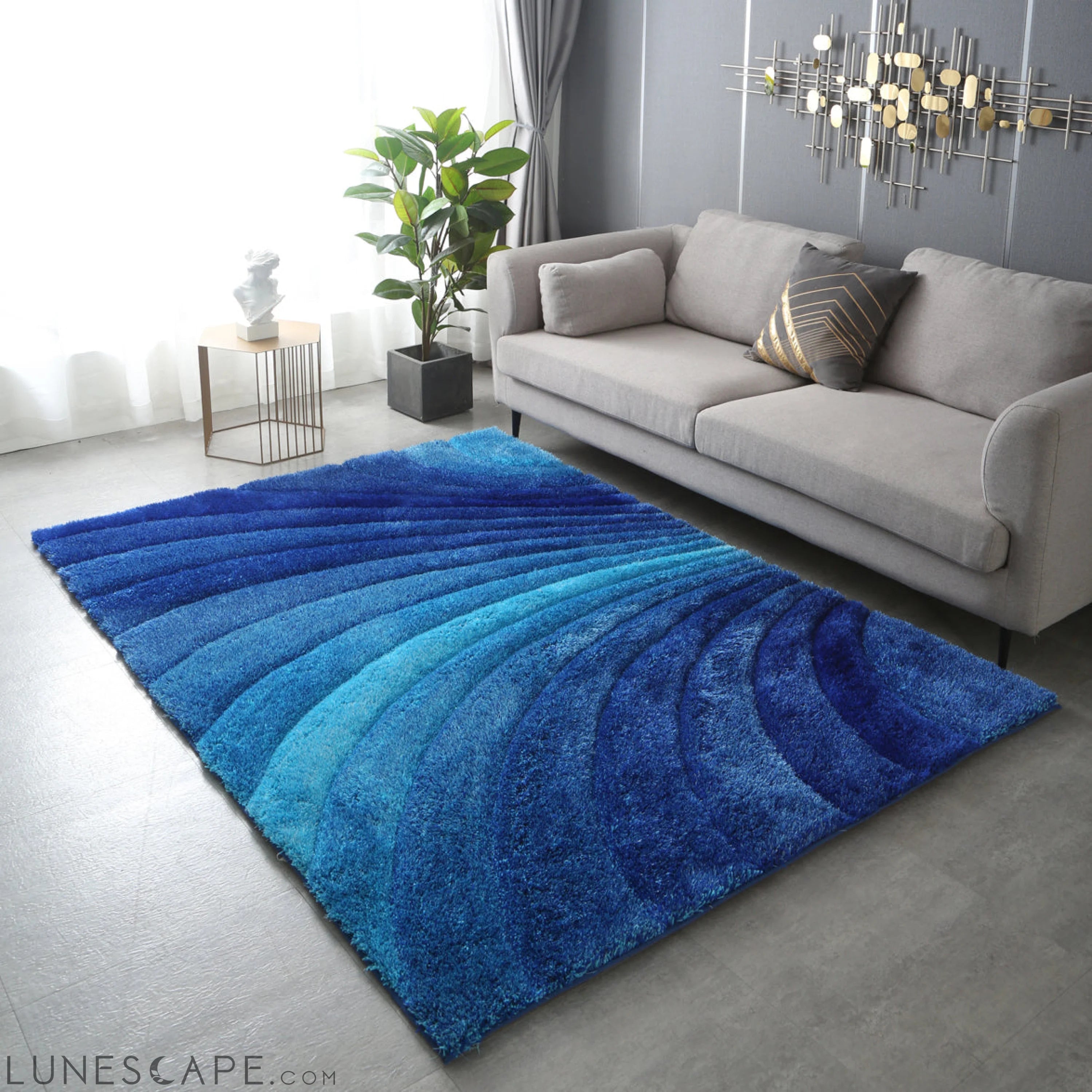 Aurora 3D Blue Shag Rug LUNESCAPE