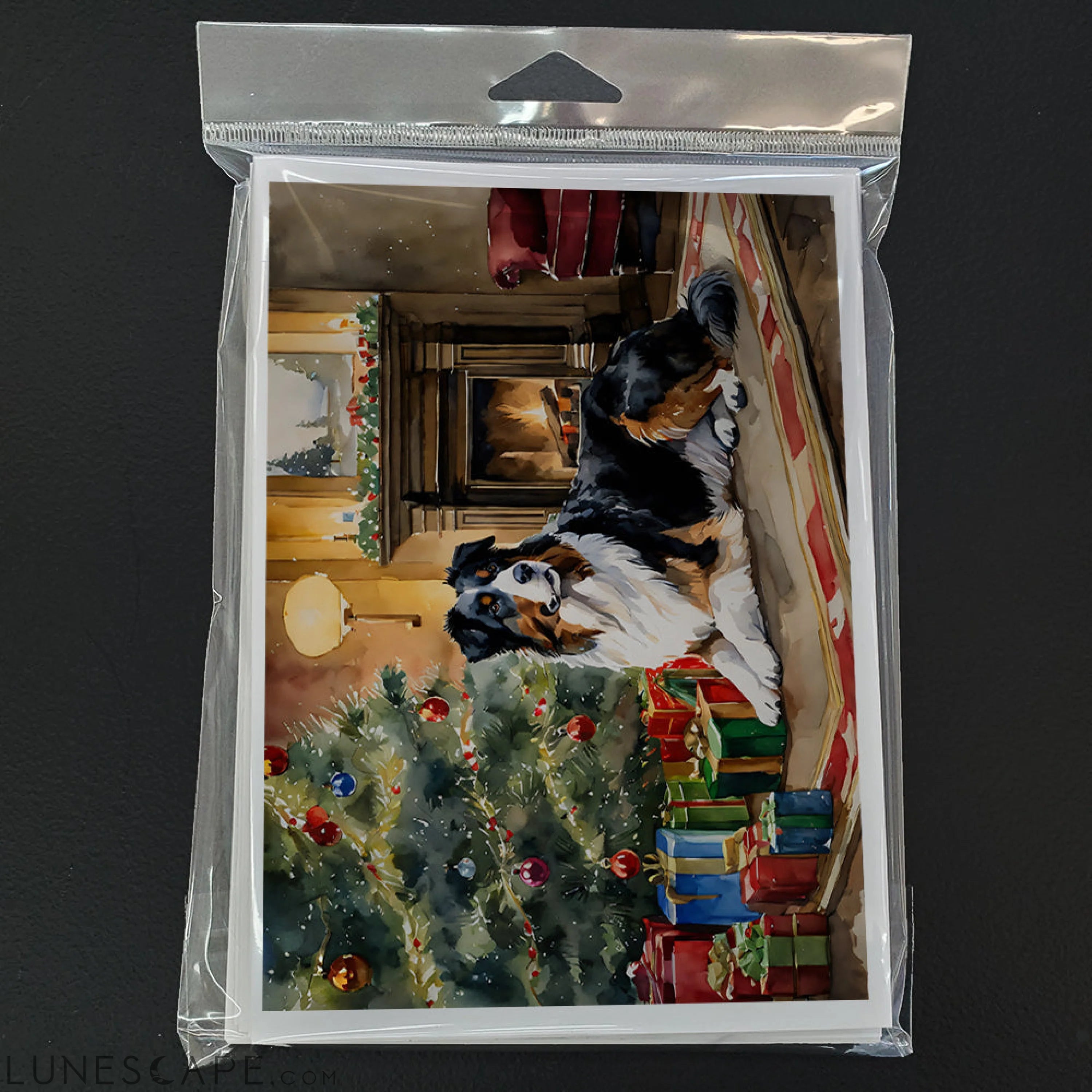 Australian Shepherd Cozy Christmas Greeting Cards Pack of 8 LUNESCAPE