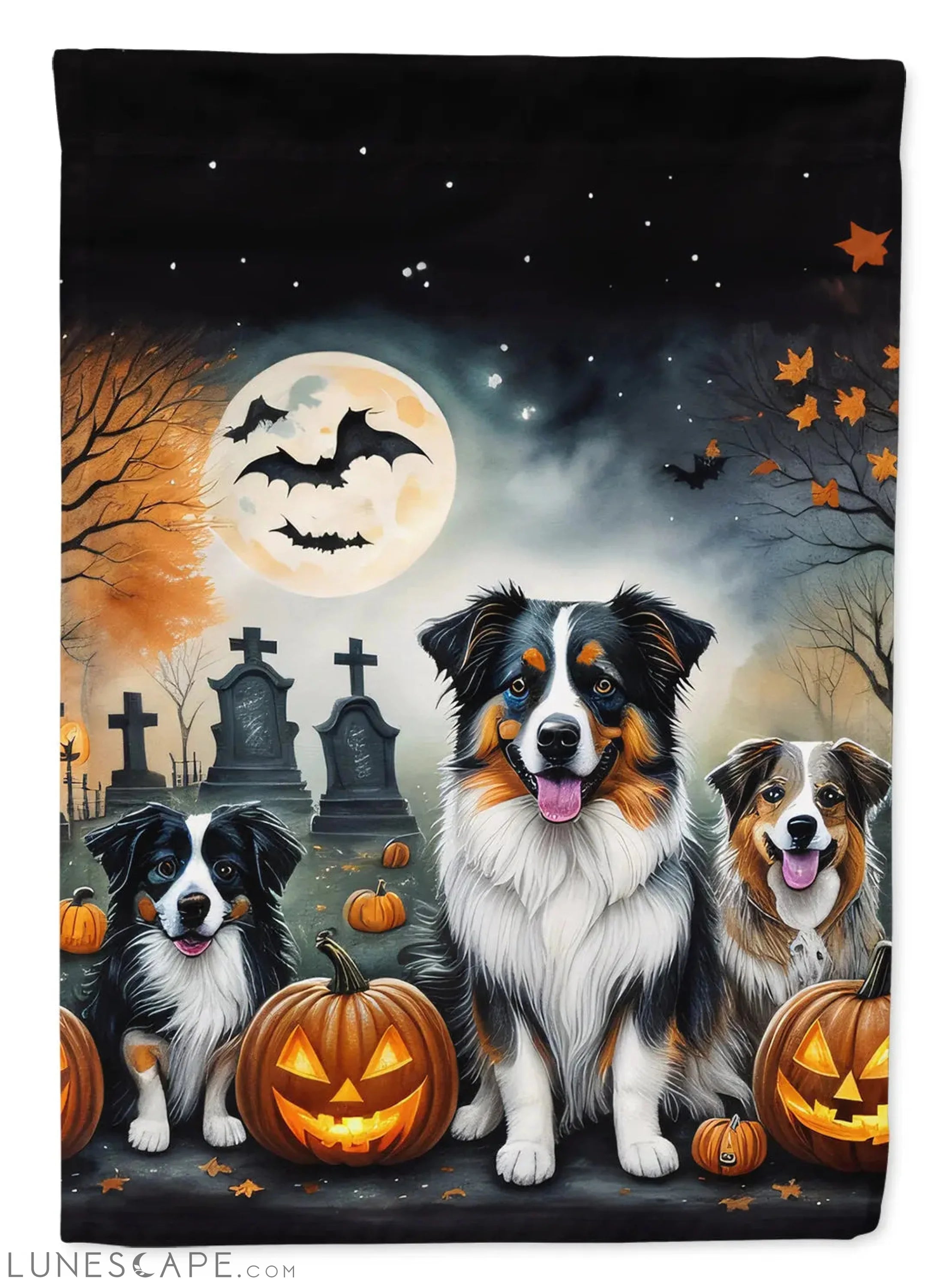 Australian Shepherd Spooky Halloween Garden Flag LUNESCAPE