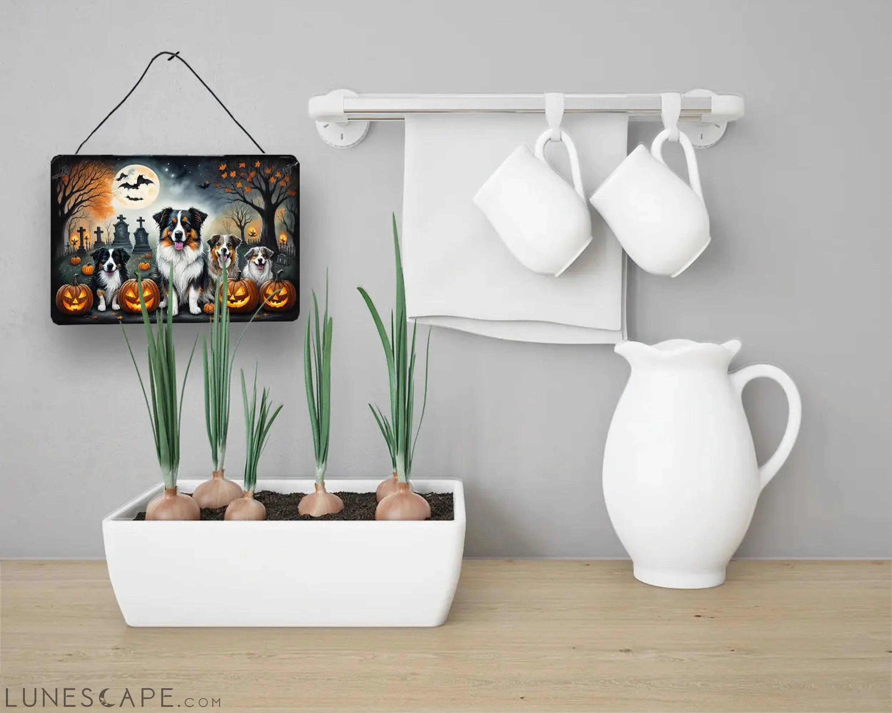 Australian Shepherd Spooky Halloween Wall or Door Hanging Prints LUNESCAPE