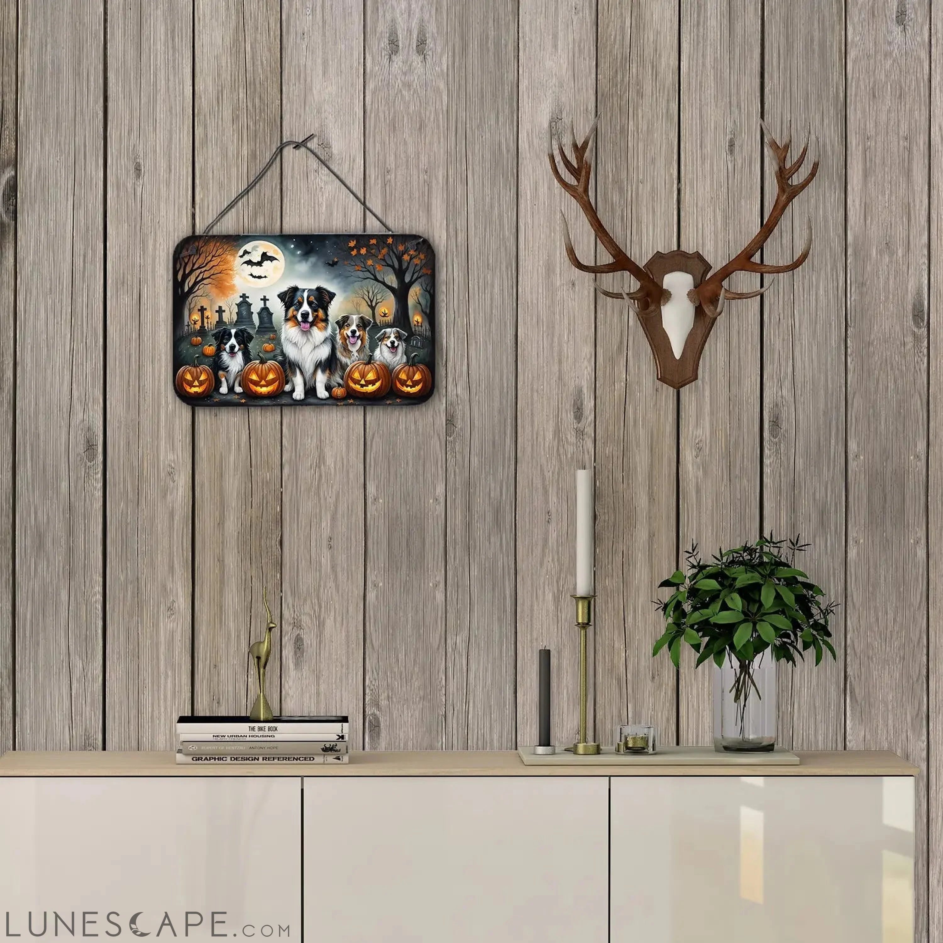 Australian Shepherd Spooky Halloween Wall or Door Hanging Prints LUNESCAPE