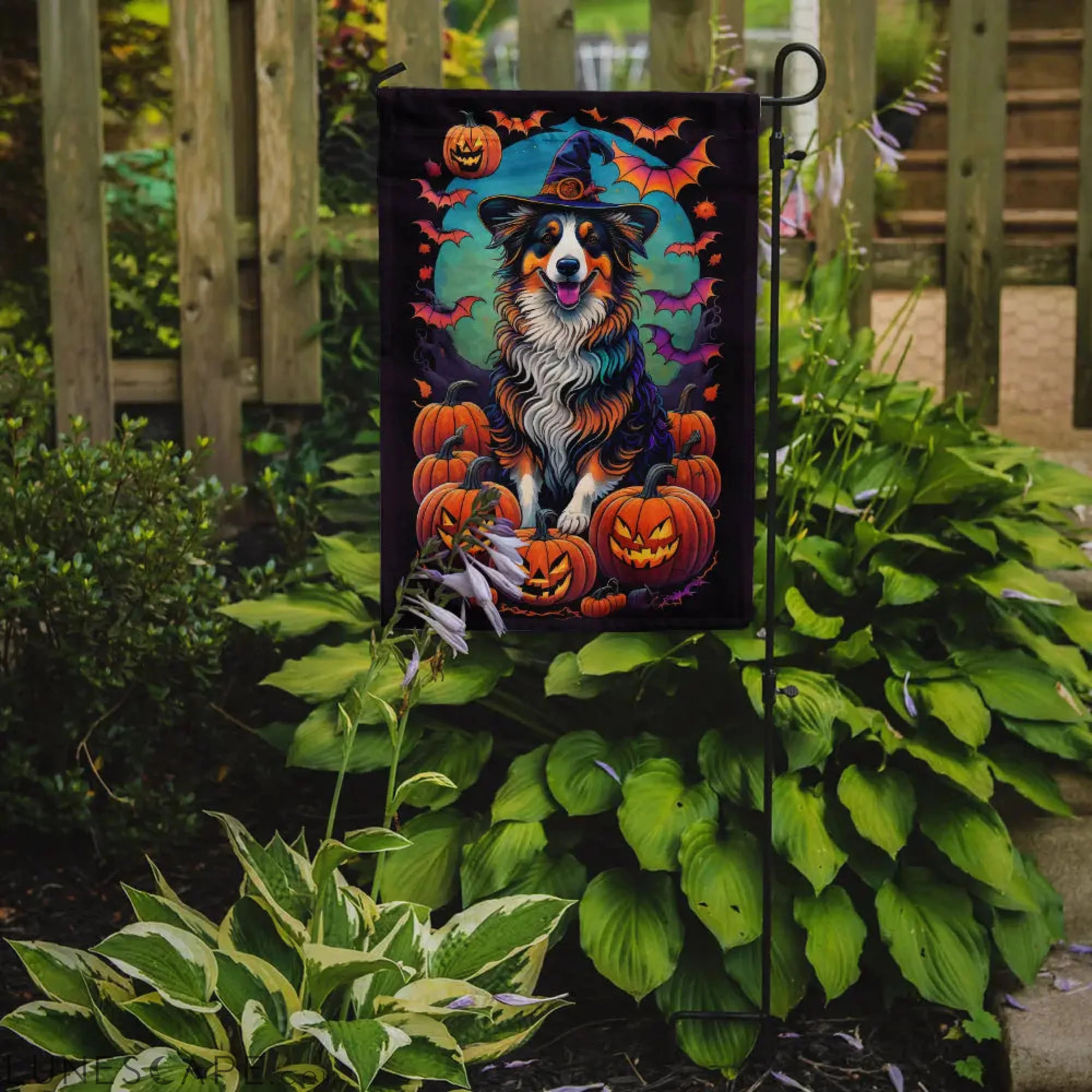 Australian Shepherd Witchy Halloween Garden Flag LUNESCAPE