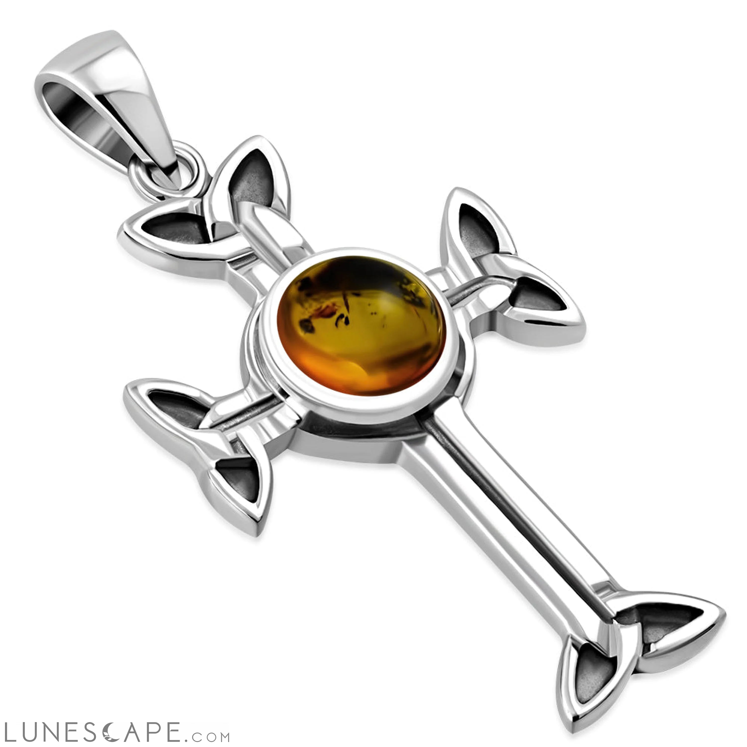 Baltic Amber Trinity Knot Cross Silver Pendant LUNESCAPE