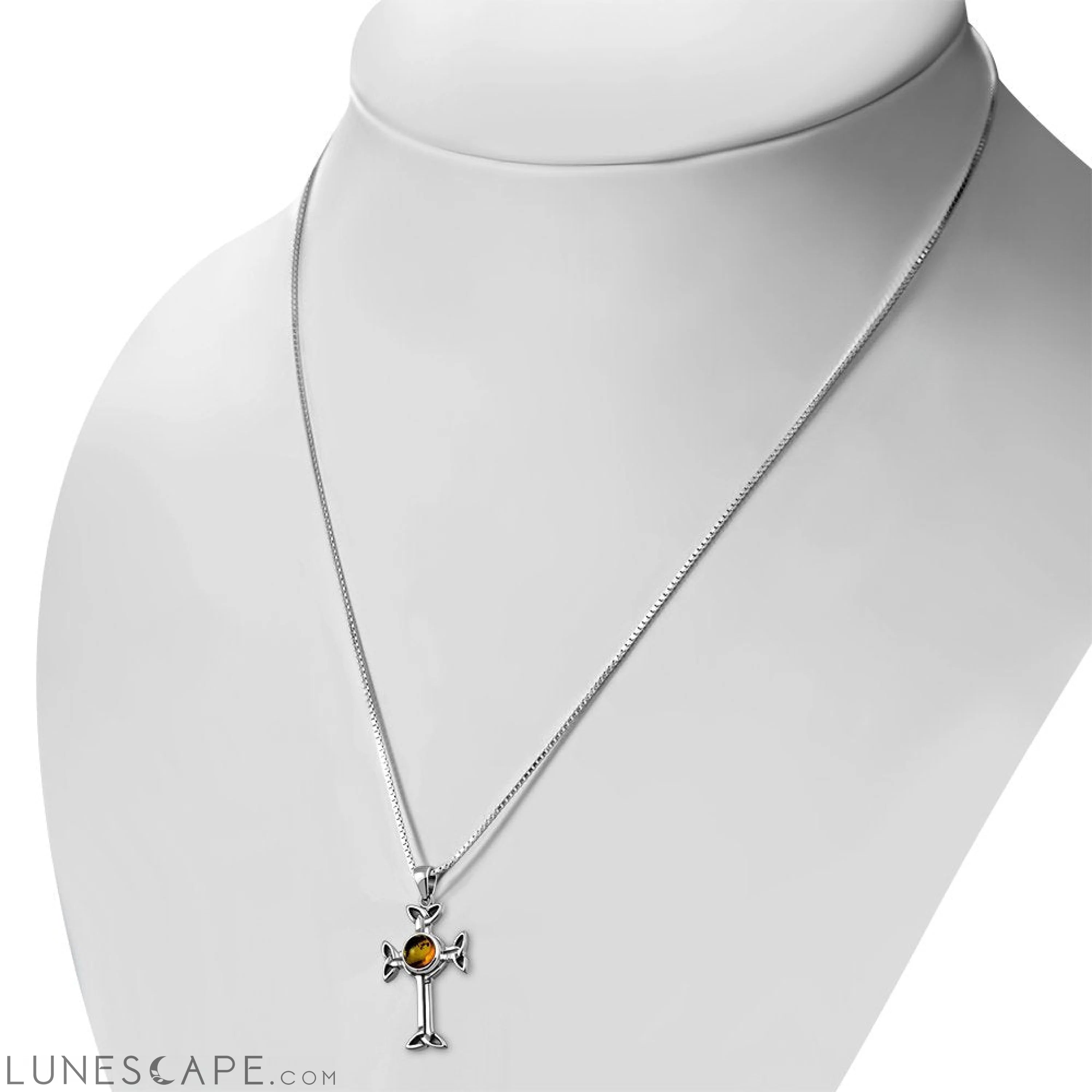 Baltic Amber Trinity Knot Cross Silver Pendant LUNESCAPE
