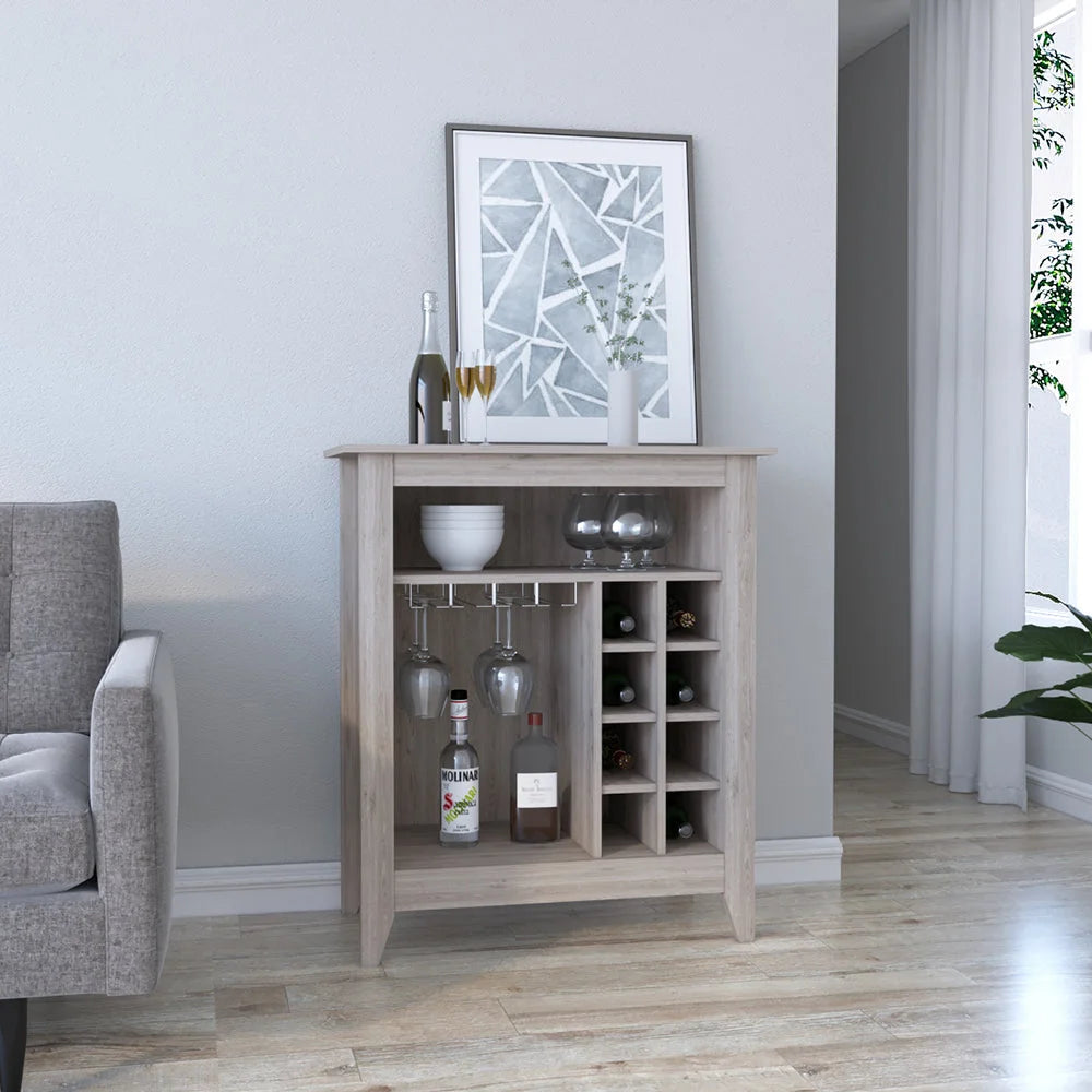 Bar Cabinet Castle, One Open Shelf, Six Wine Cubbies, Light Gray LUNESCAPE