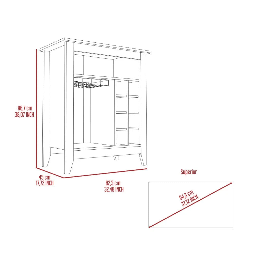 Bar Cabinet Castle, One Open Shelf, Six Wine Cubbies, Light Gray LUNESCAPE