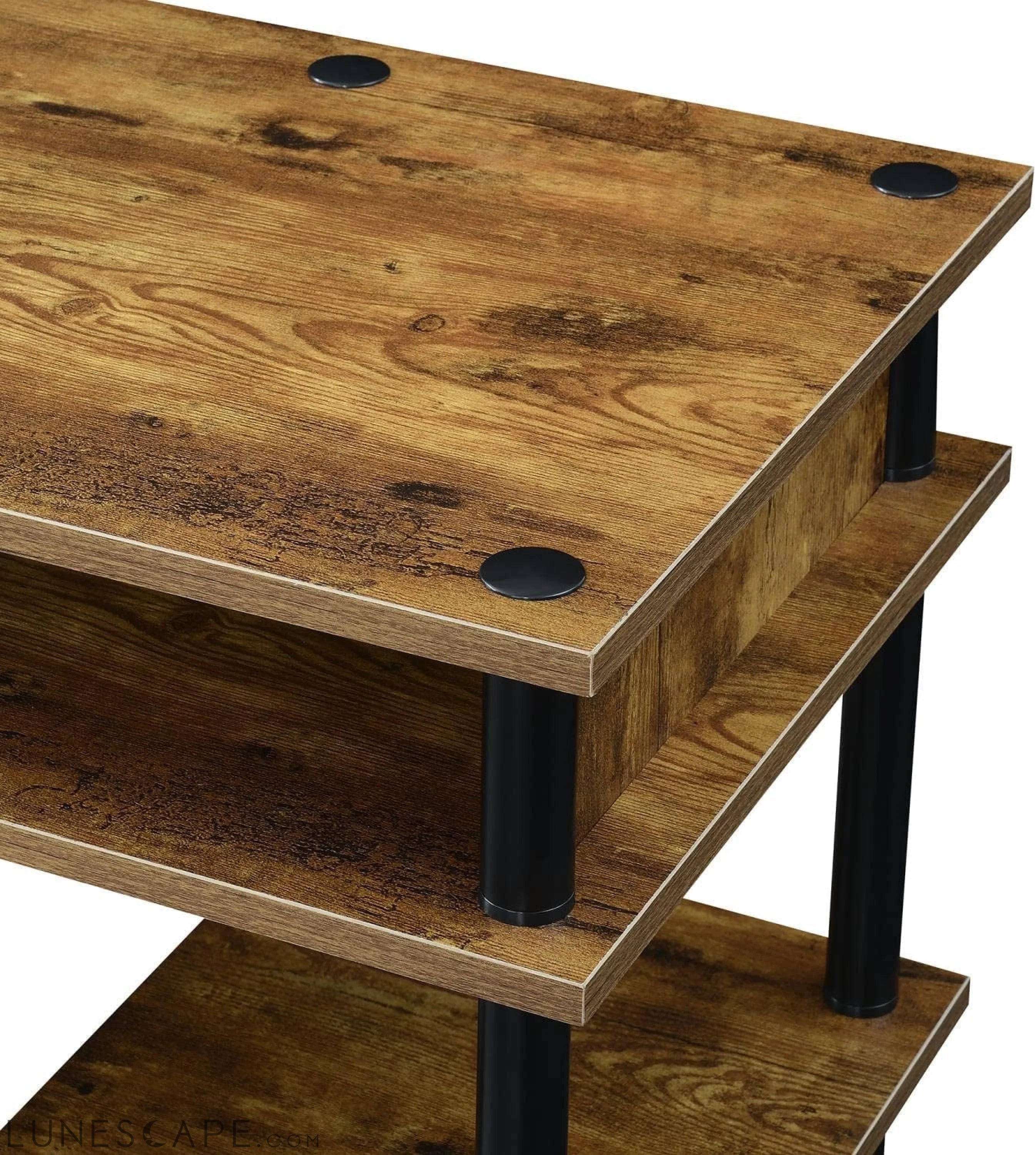 Barnwood/Black Student Desk with Shelves, No Tools LUNESCAPE