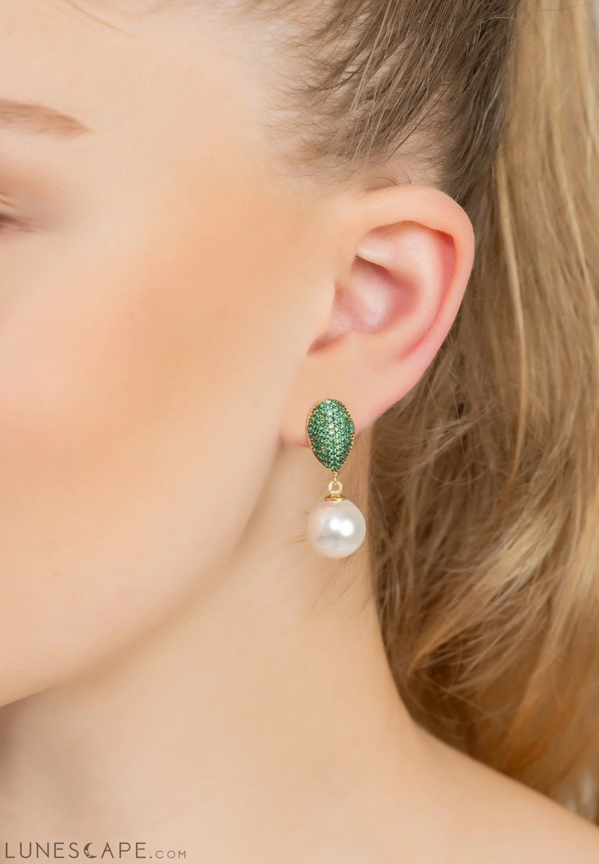 Baroque Pearl Classic Drop Earrings Emerald Green LUNESCAPE
