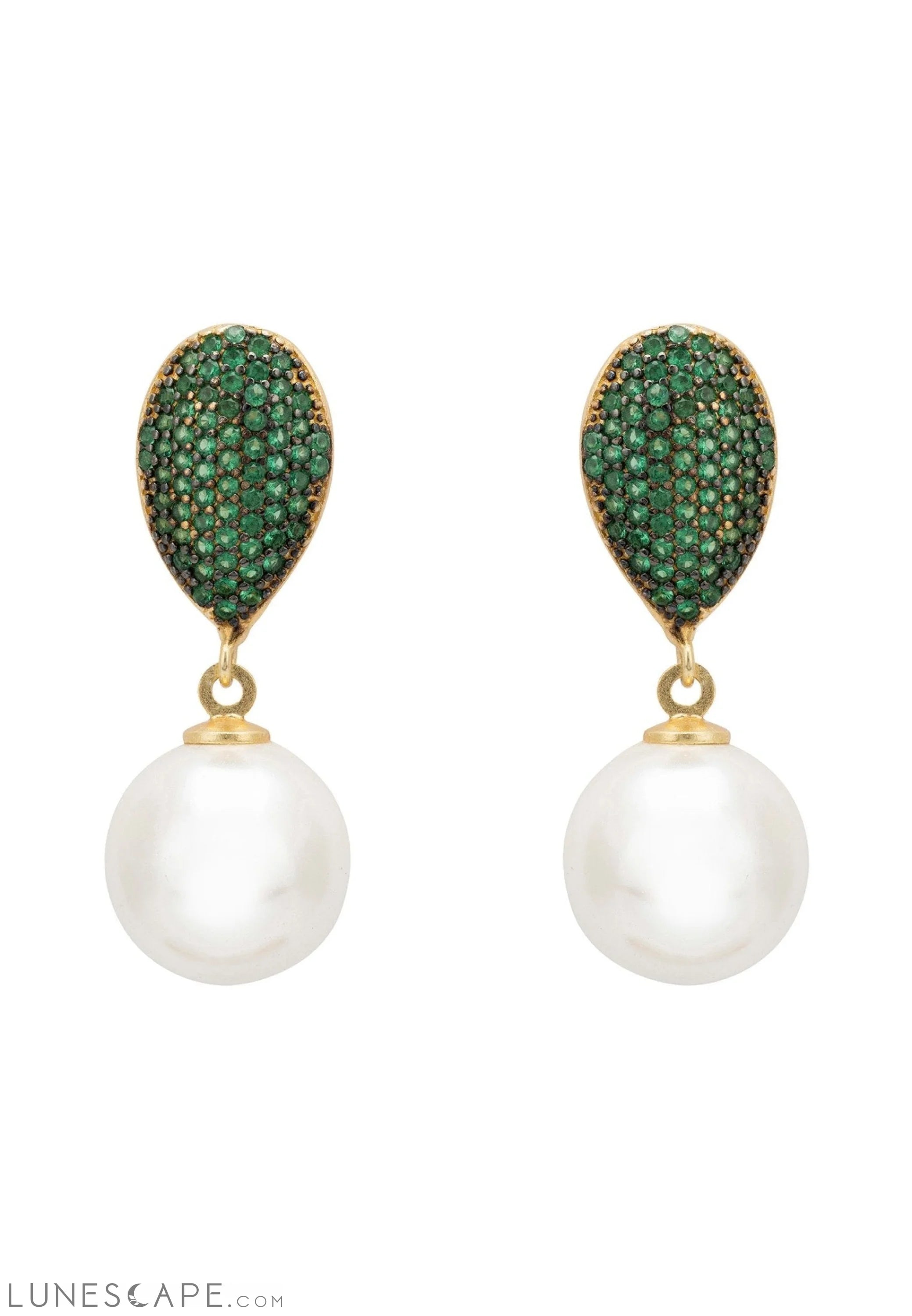 Baroque Pearl Classic Drop Earrings Emerald Green LUNESCAPE