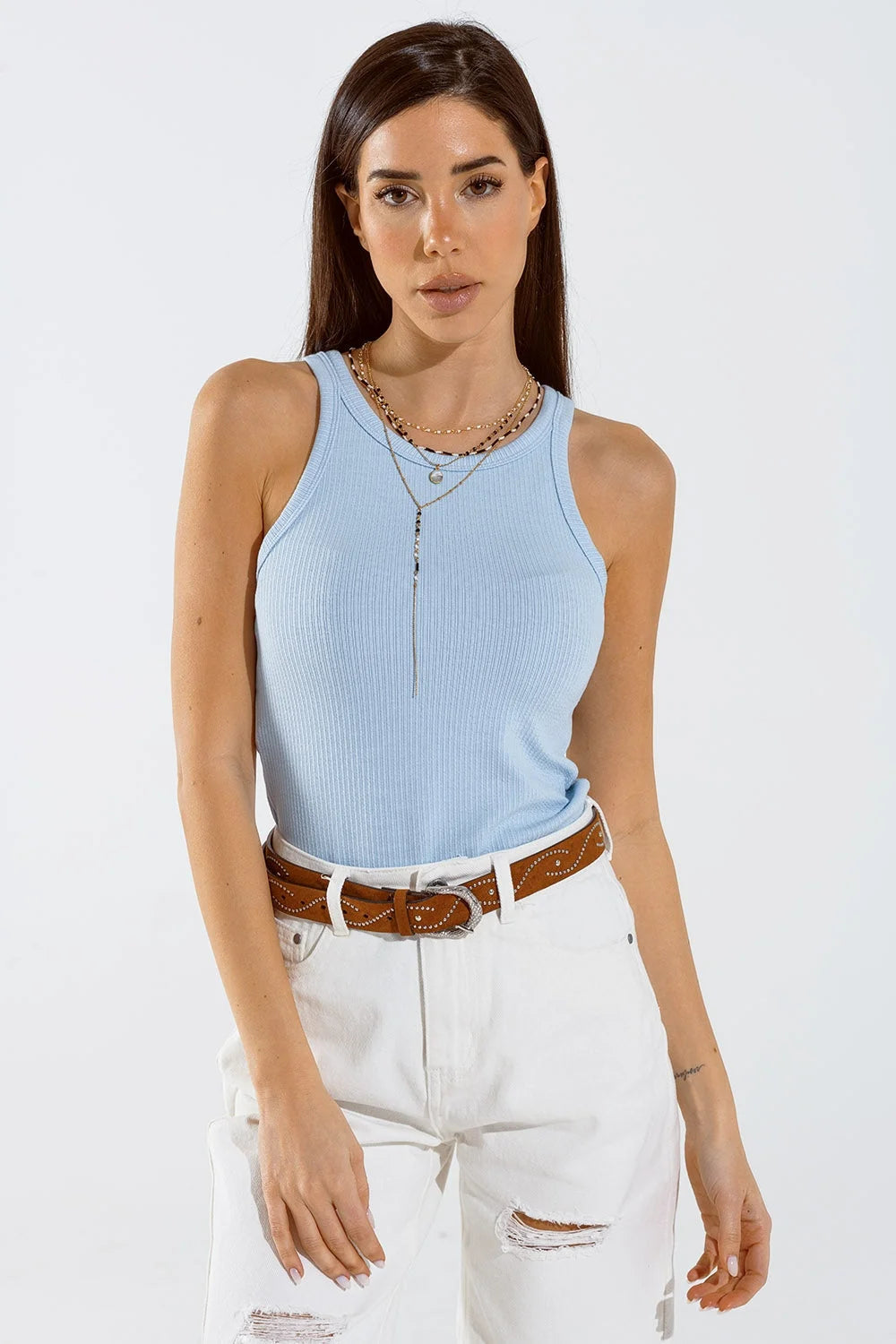 Basic Baby Blue Tank Top in Rib LUNESCAPE
