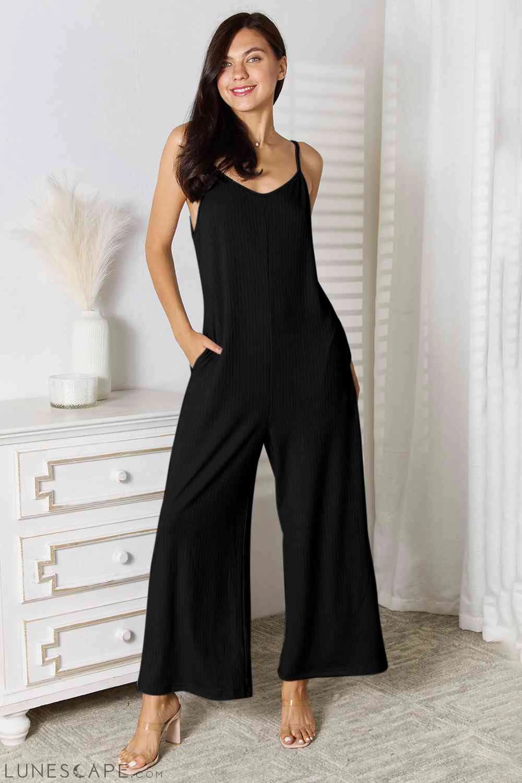 Basic Bae Spaghetti Strap Jumpsuit - Full Size V-Neck Design LUNESCAPE