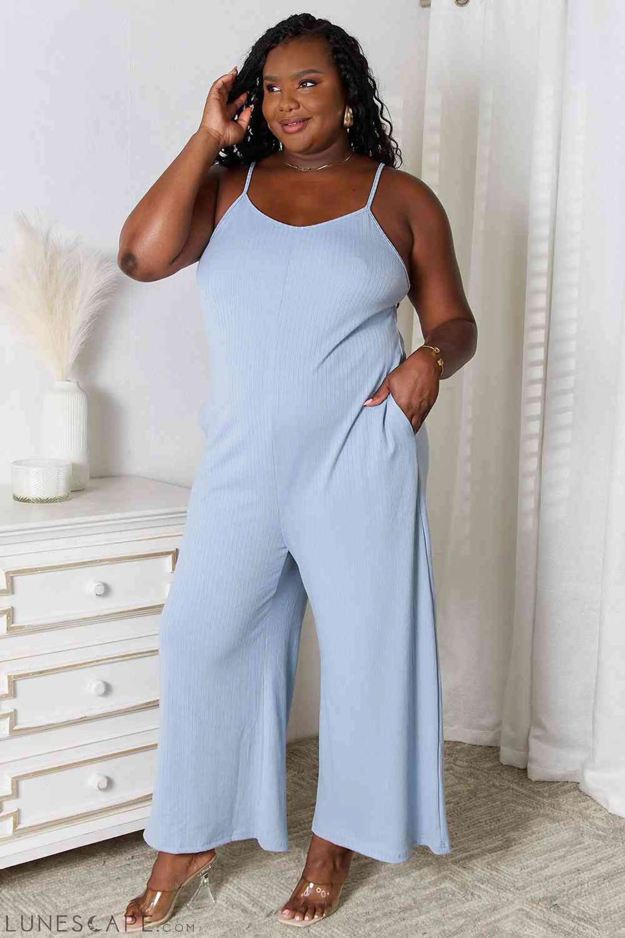 Basic Bae Spaghetti Strap Jumpsuit - Full Size V-Neck Design LUNESCAPE