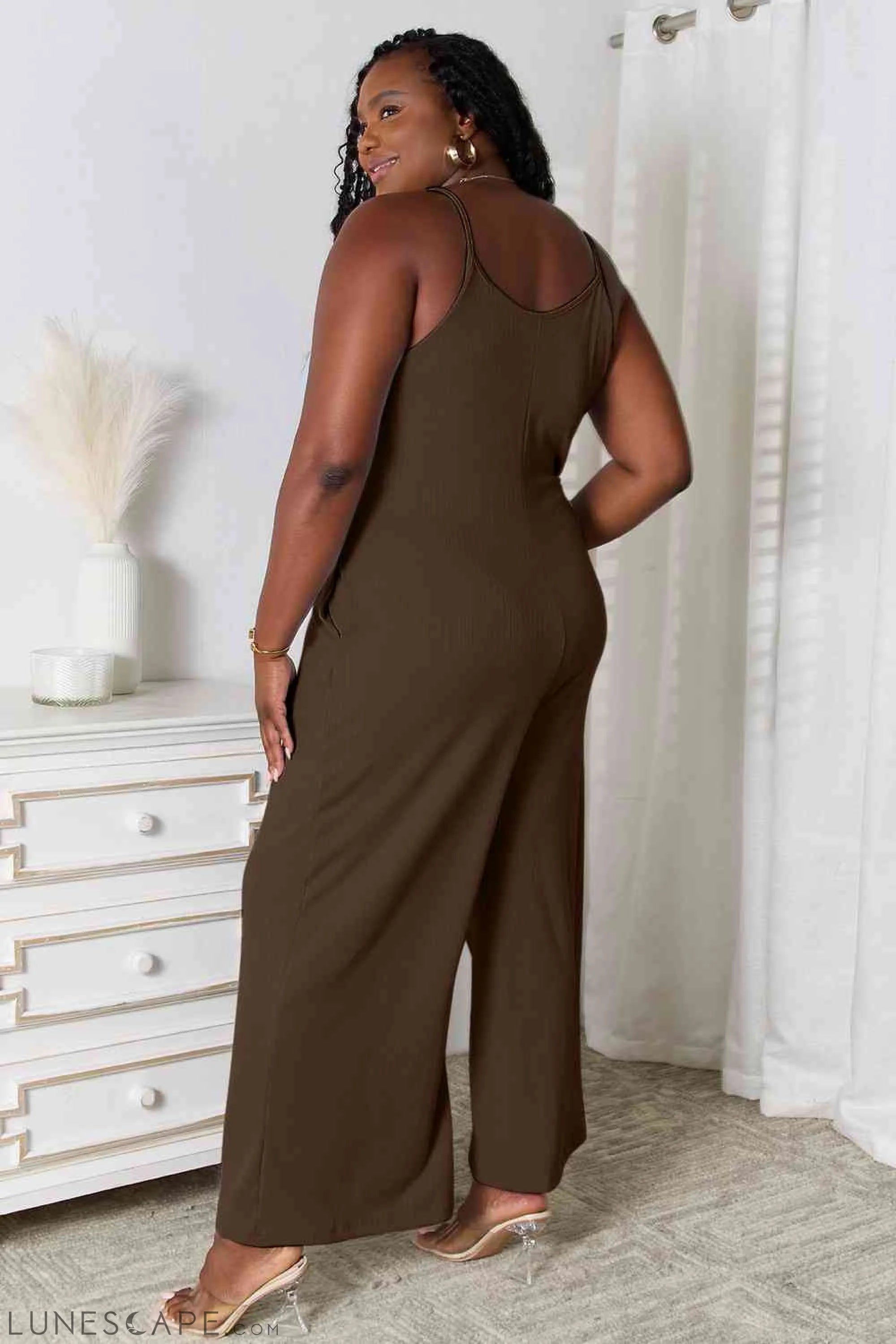 Basic Bae Spaghetti Strap Jumpsuit - Full Size V-Neck Design LUNESCAPE