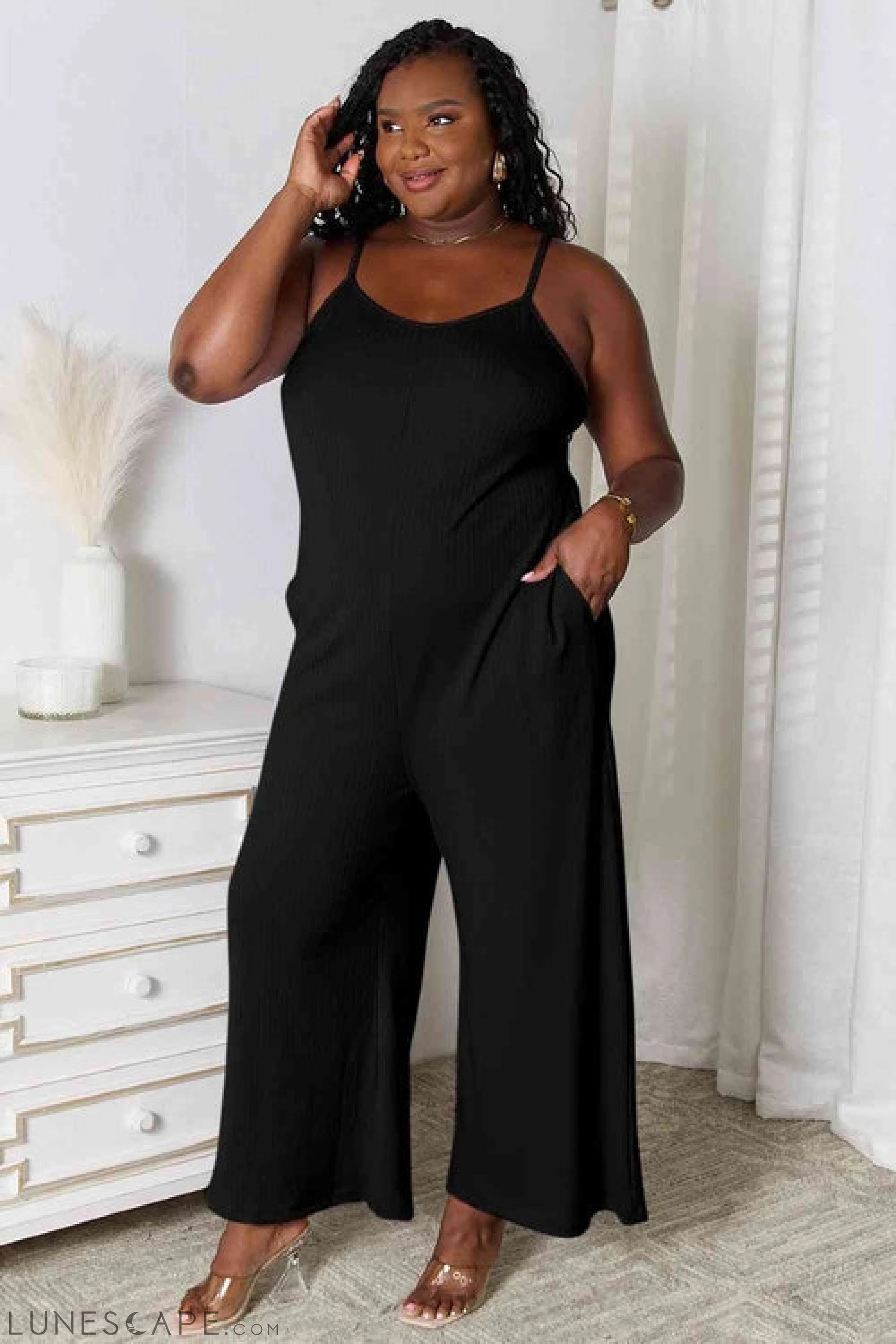 Basic Bae Spaghetti Strap Jumpsuit - Full Size V-Neck Design LUNESCAPE