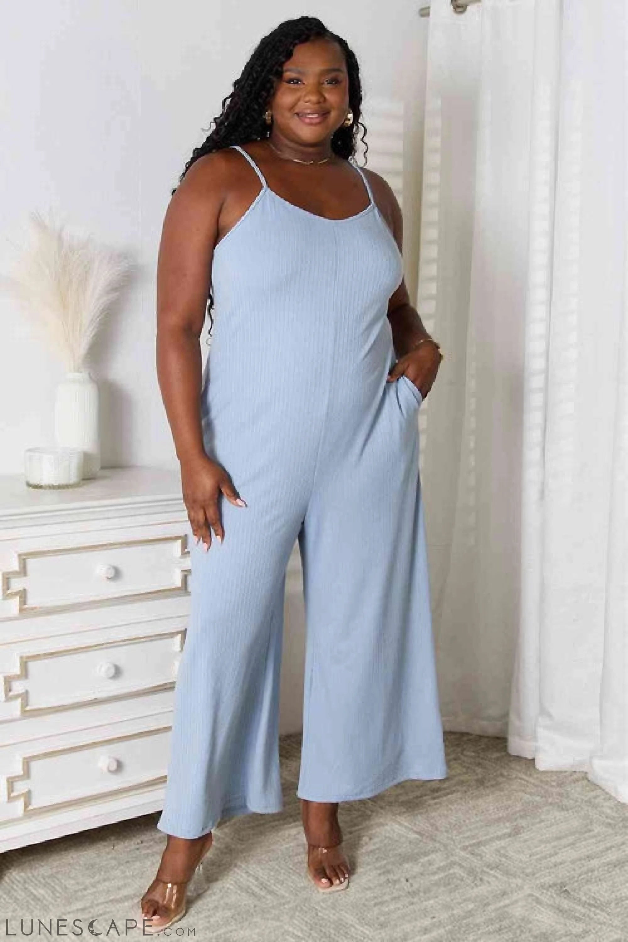 Basic Bae Spaghetti Strap Jumpsuit - Full Size V-Neck Design LUNESCAPE