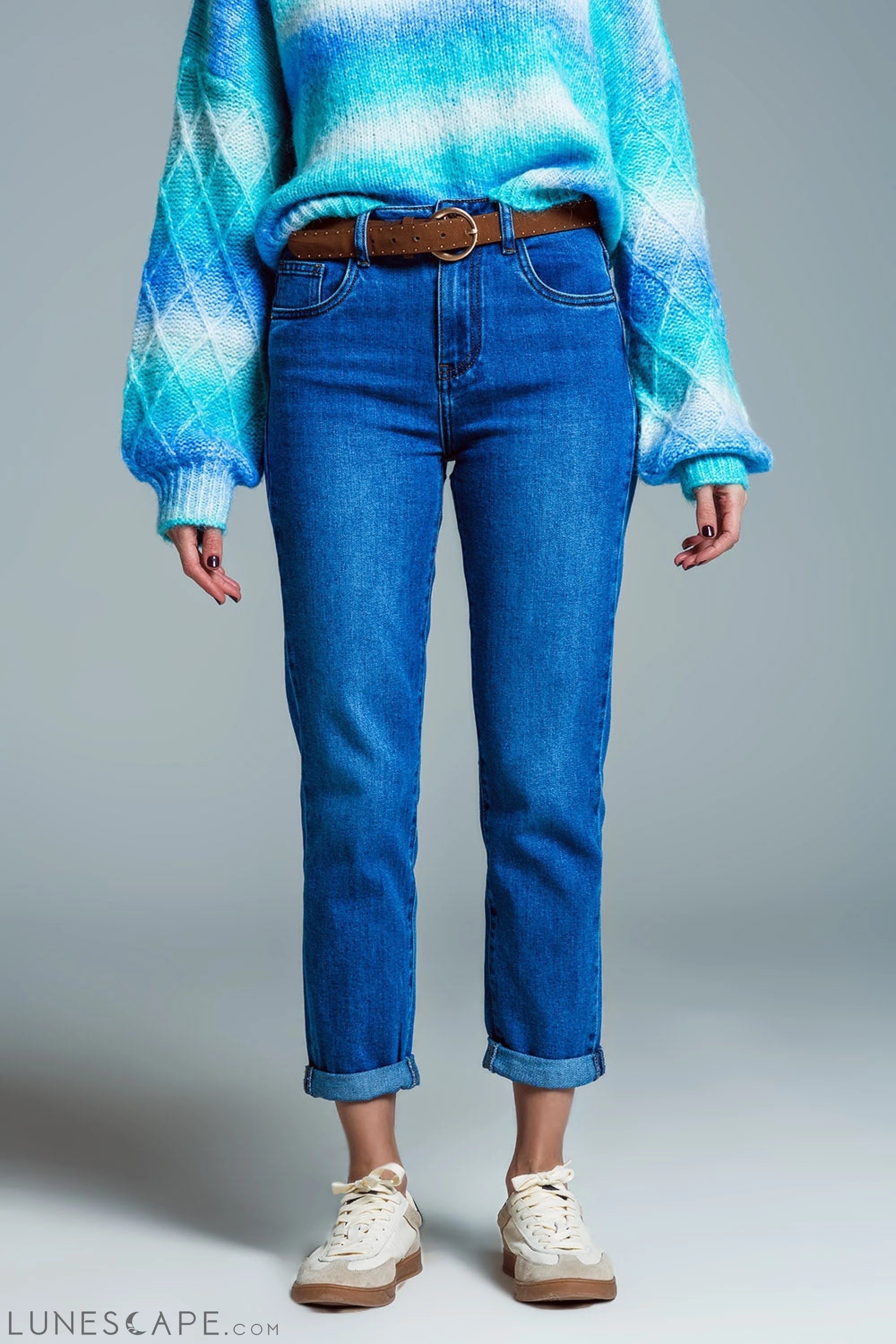 Basic Skinny Leg Jeans in Stretch Denim in Mid Wash LUNESCAPE