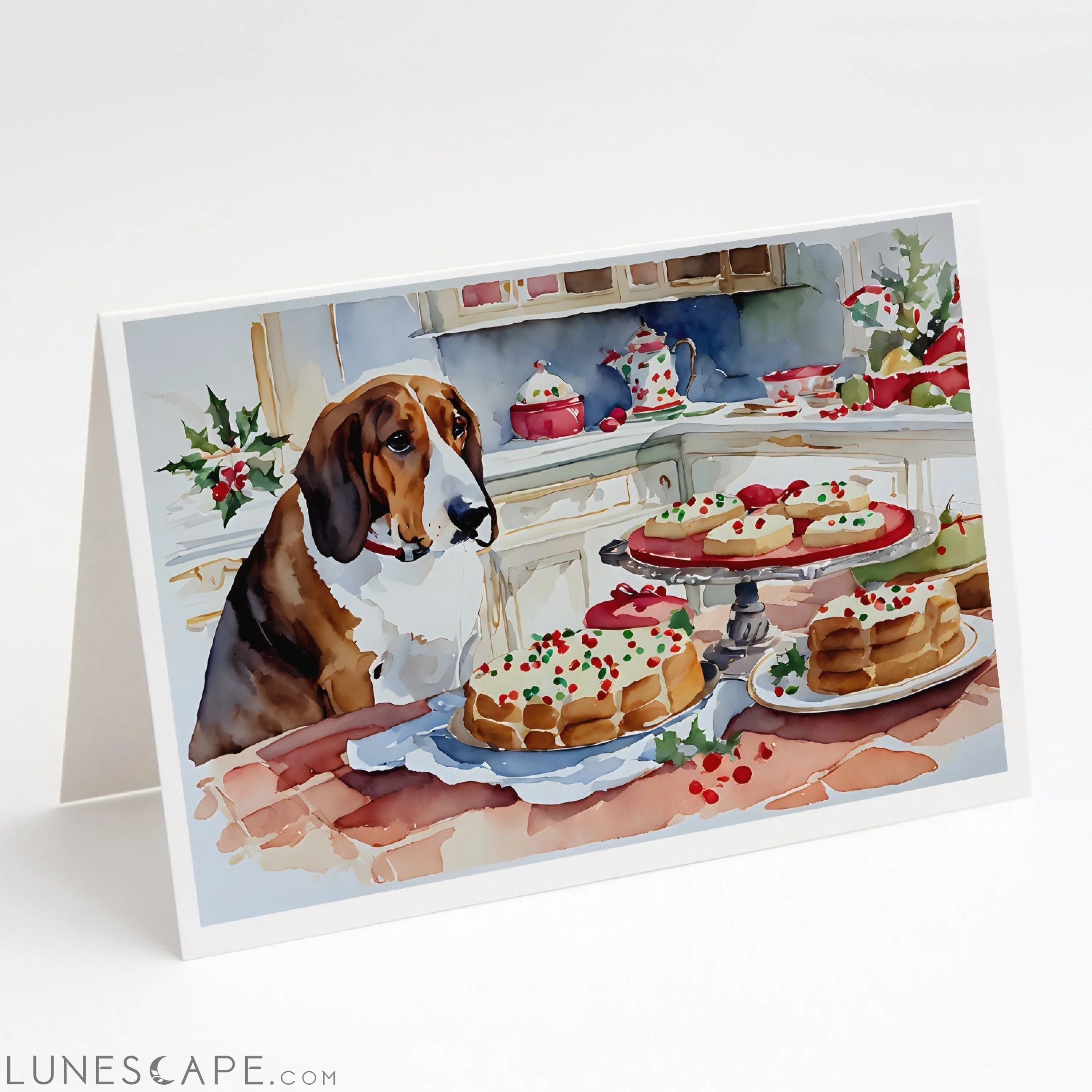 Basset Hound Christmas Cookies Greeting Cards Pack of 8 LUNESCAPE