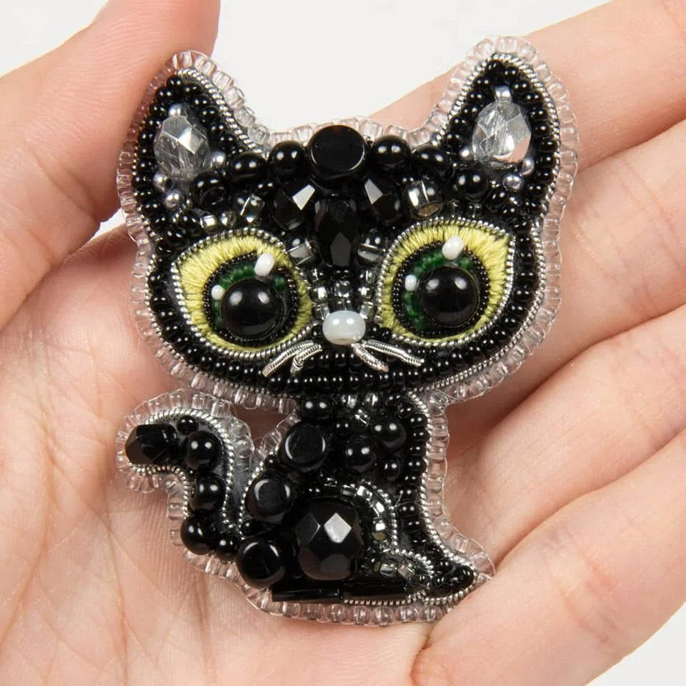 Beadwork kit for creating brooch Crystal Art "Black cat" LUNESCAPE