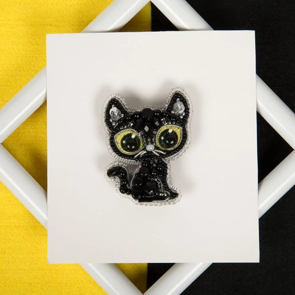 Beadwork kit for creating brooch Crystal Art "Black cat" LUNESCAPE
