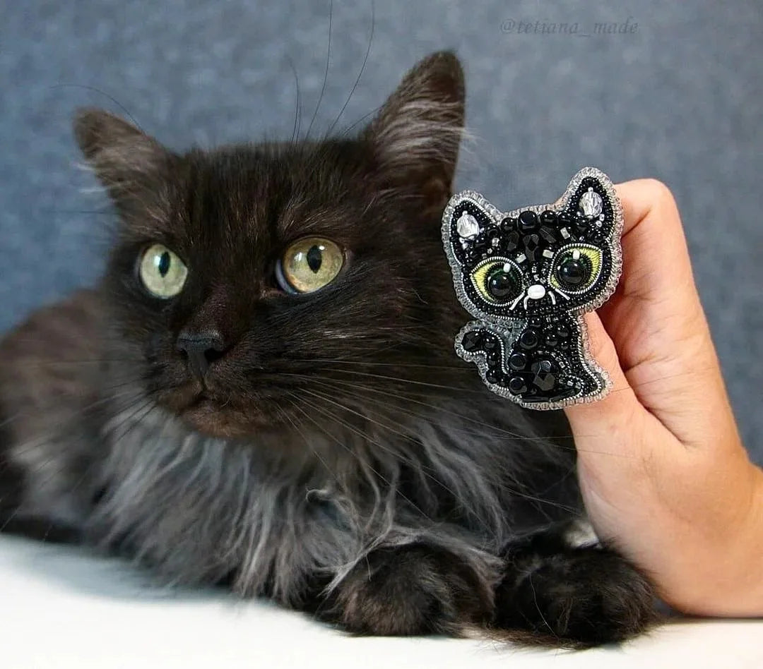 Beadwork kit for creating brooch Crystal Art "Black cat" LUNESCAPE