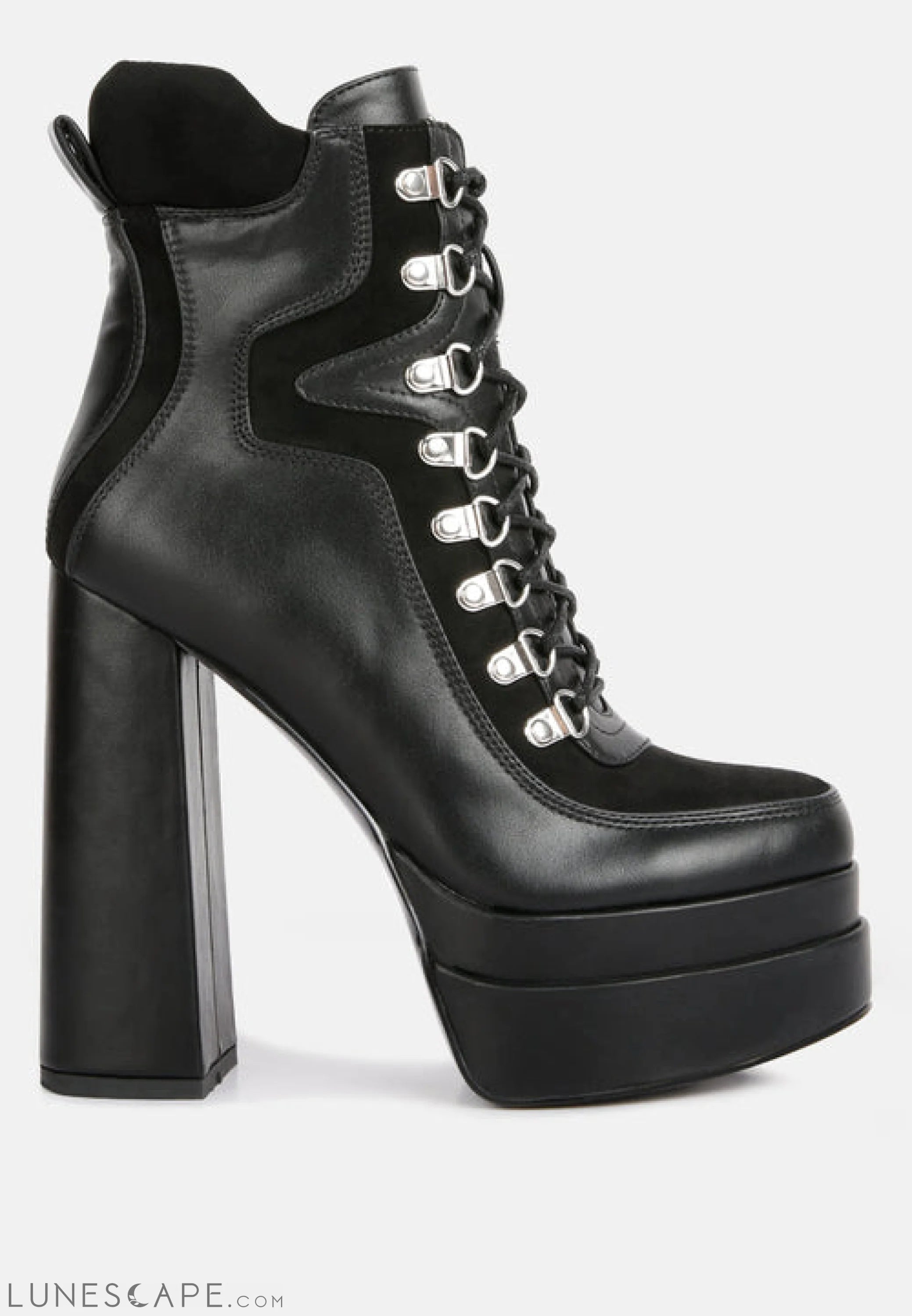 Beamer Faux Leather High Heeled Ankle Boots LUNESCAPE