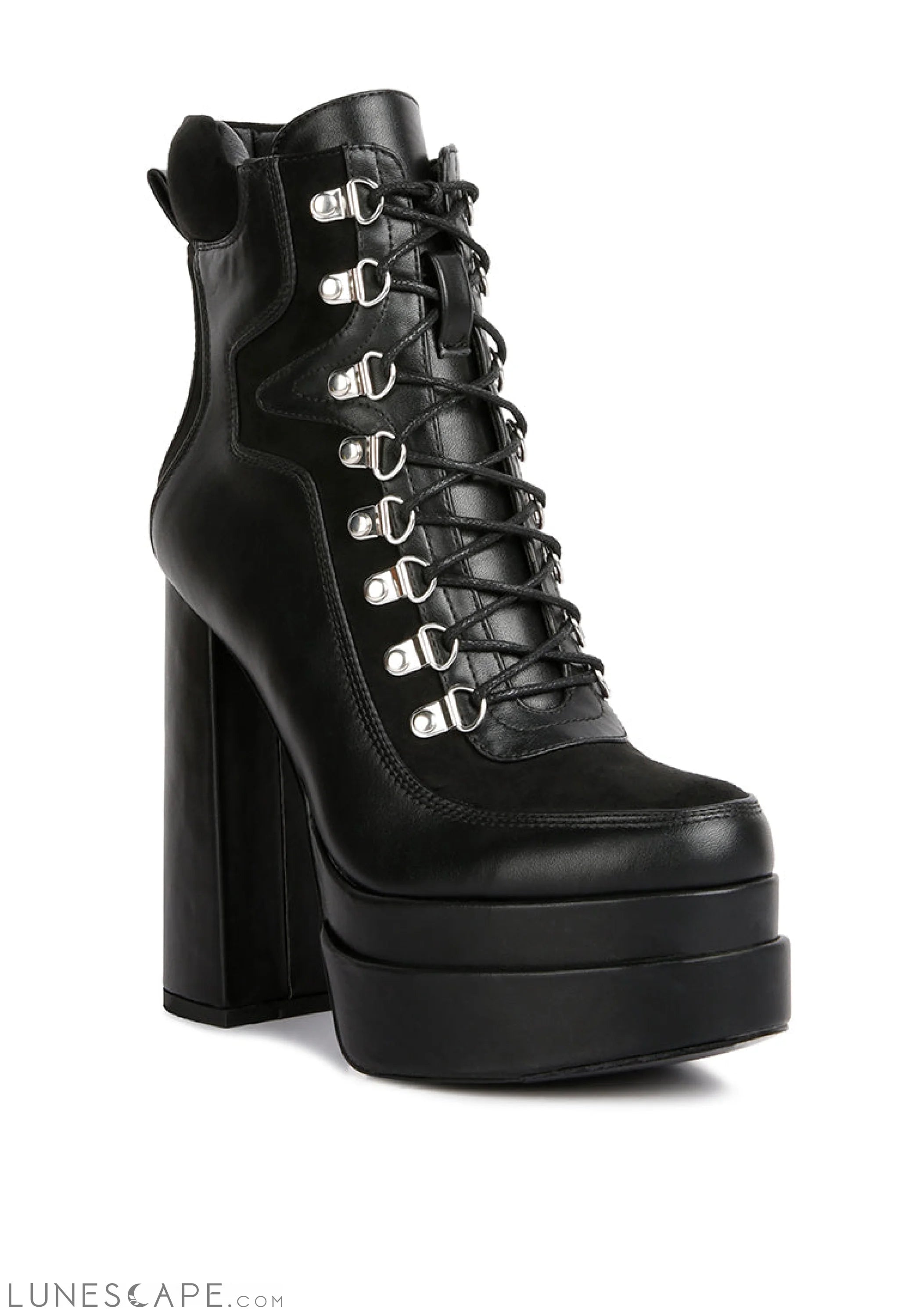 Beamer Faux Leather High Heeled Ankle Boots LUNESCAPE