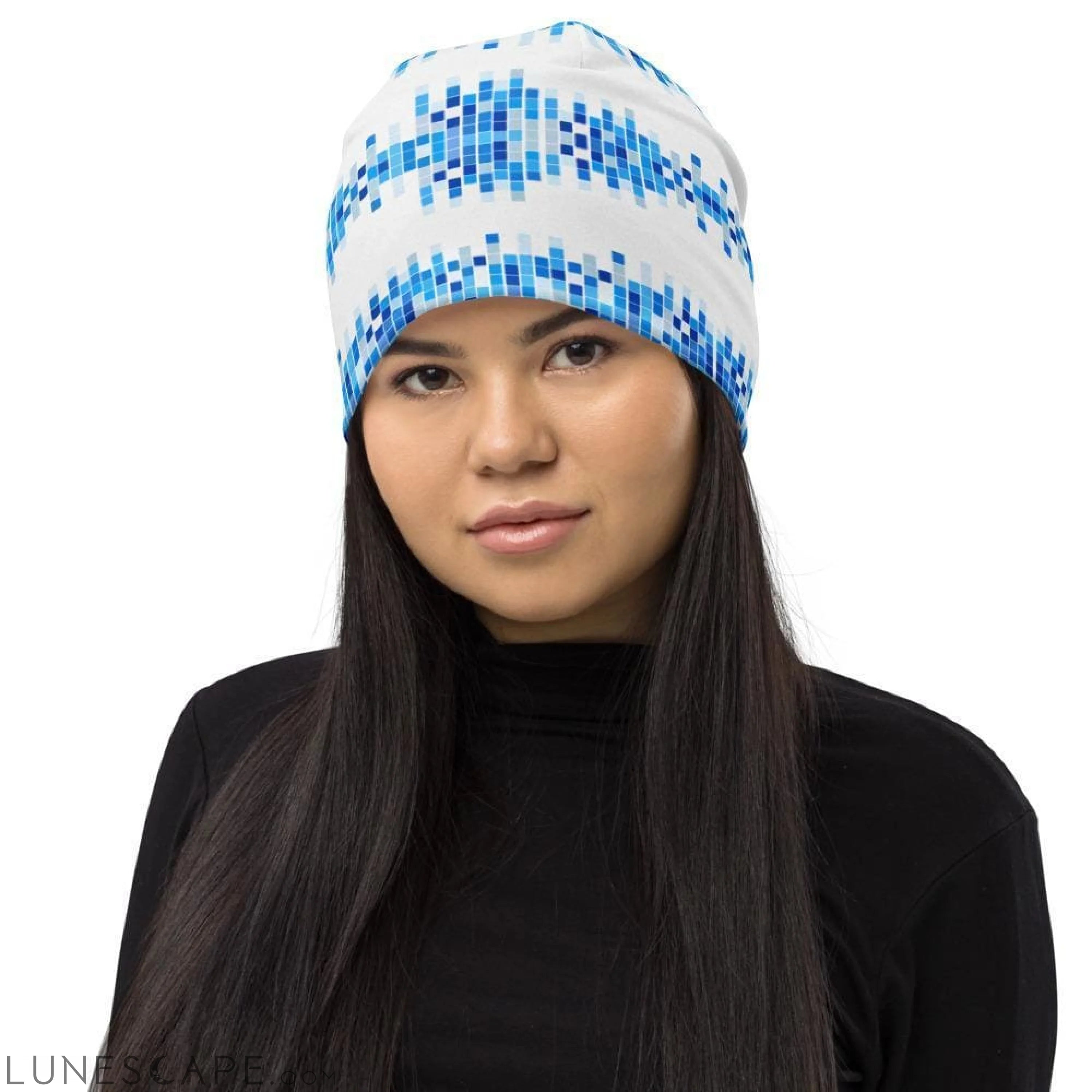 Beanie Hat - Blue & White Square Style Slouchy Beanie Men/women LUNESCAPE