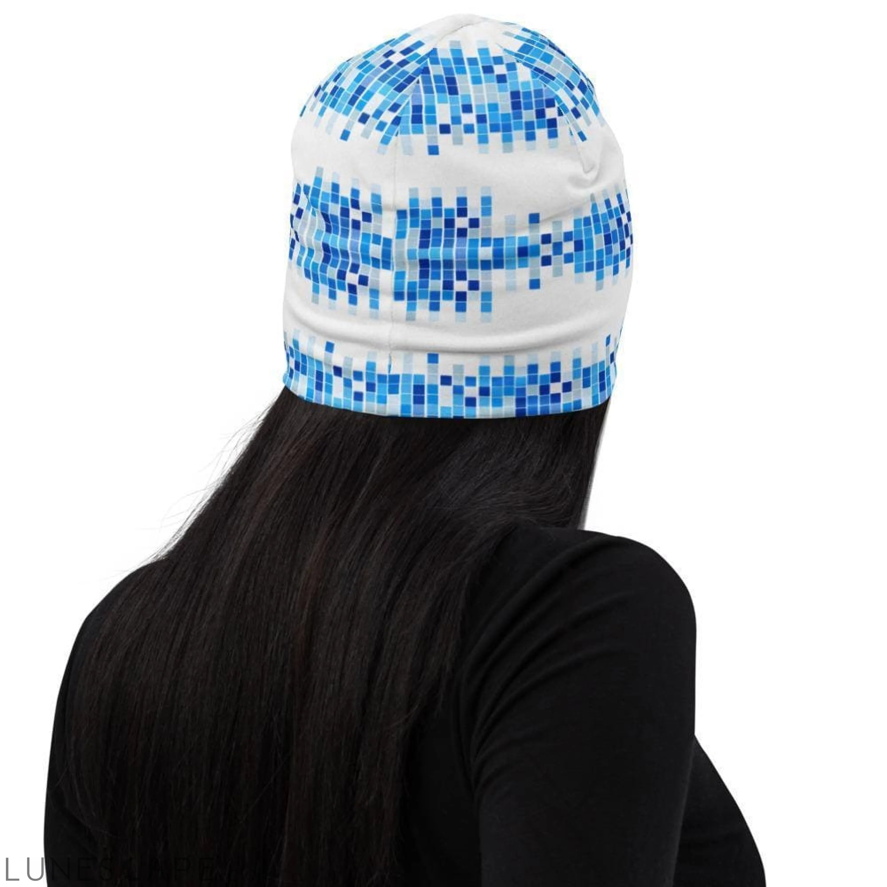 Beanie Hat - Blue & White Square Style Slouchy Beanie Men/women LUNESCAPE