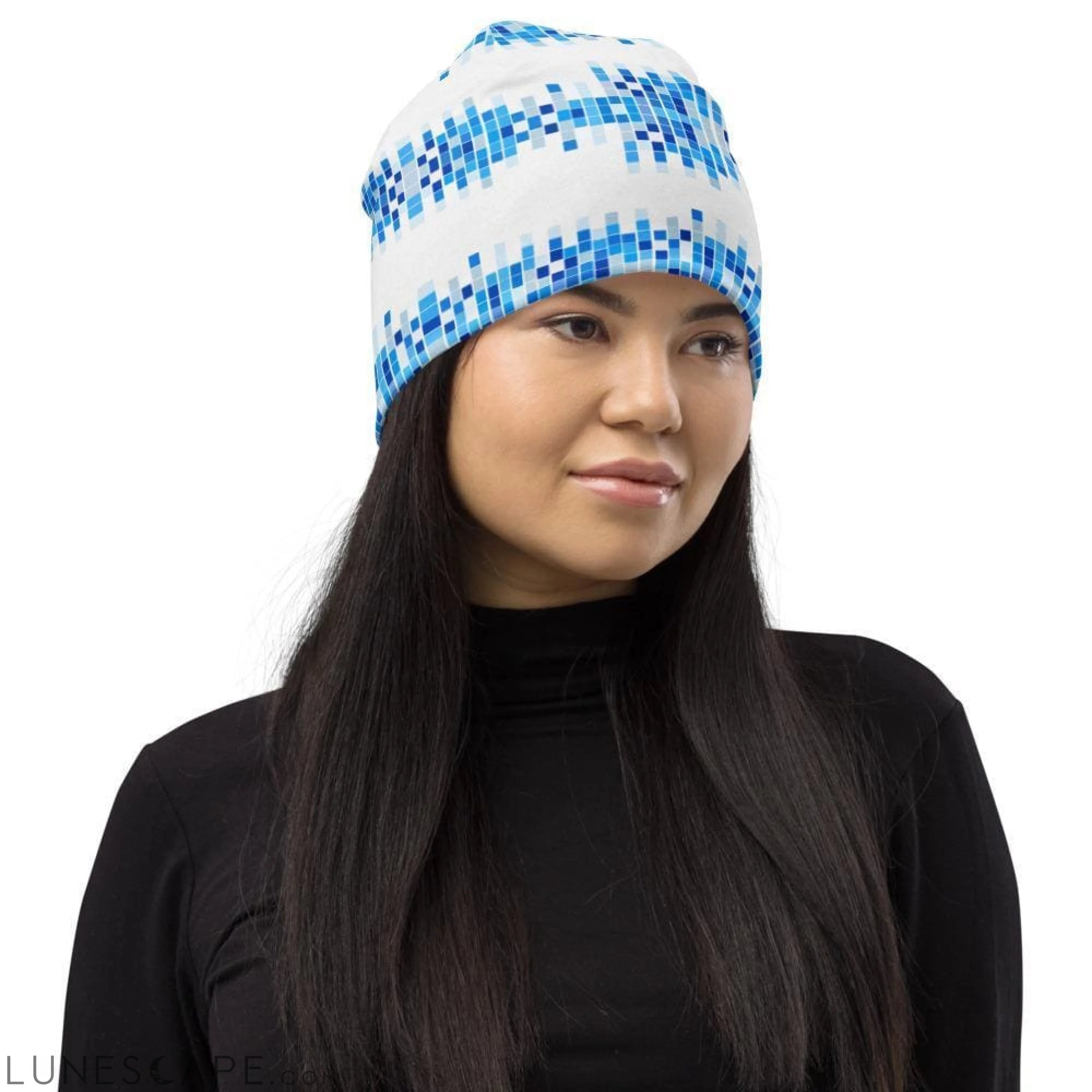 Beanie Hat - Blue & White Square Style Slouchy Beanie Men/women LUNESCAPE