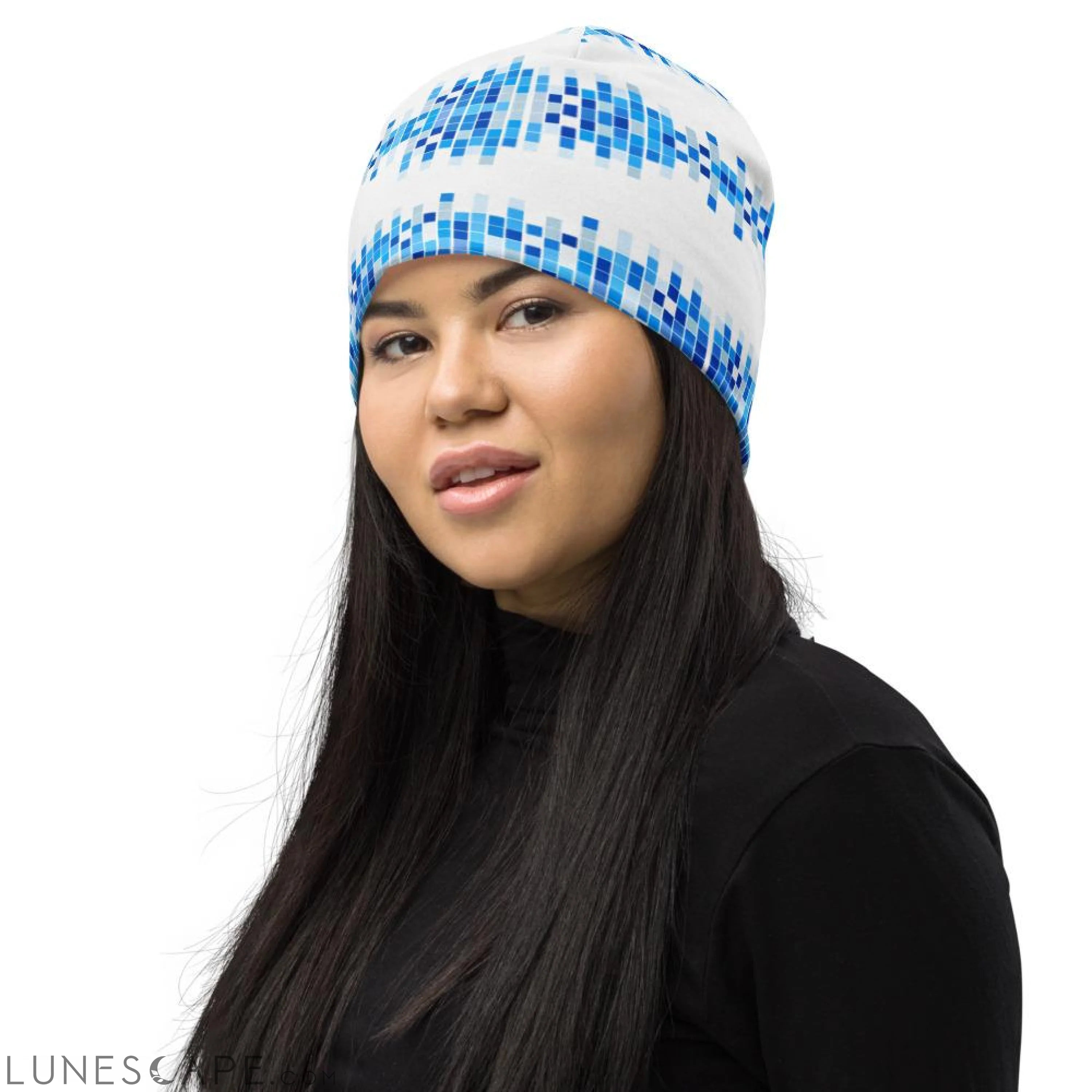 Beanie Hat - Blue & White Square Style Slouchy Beanie Men/women LUNESCAPE
