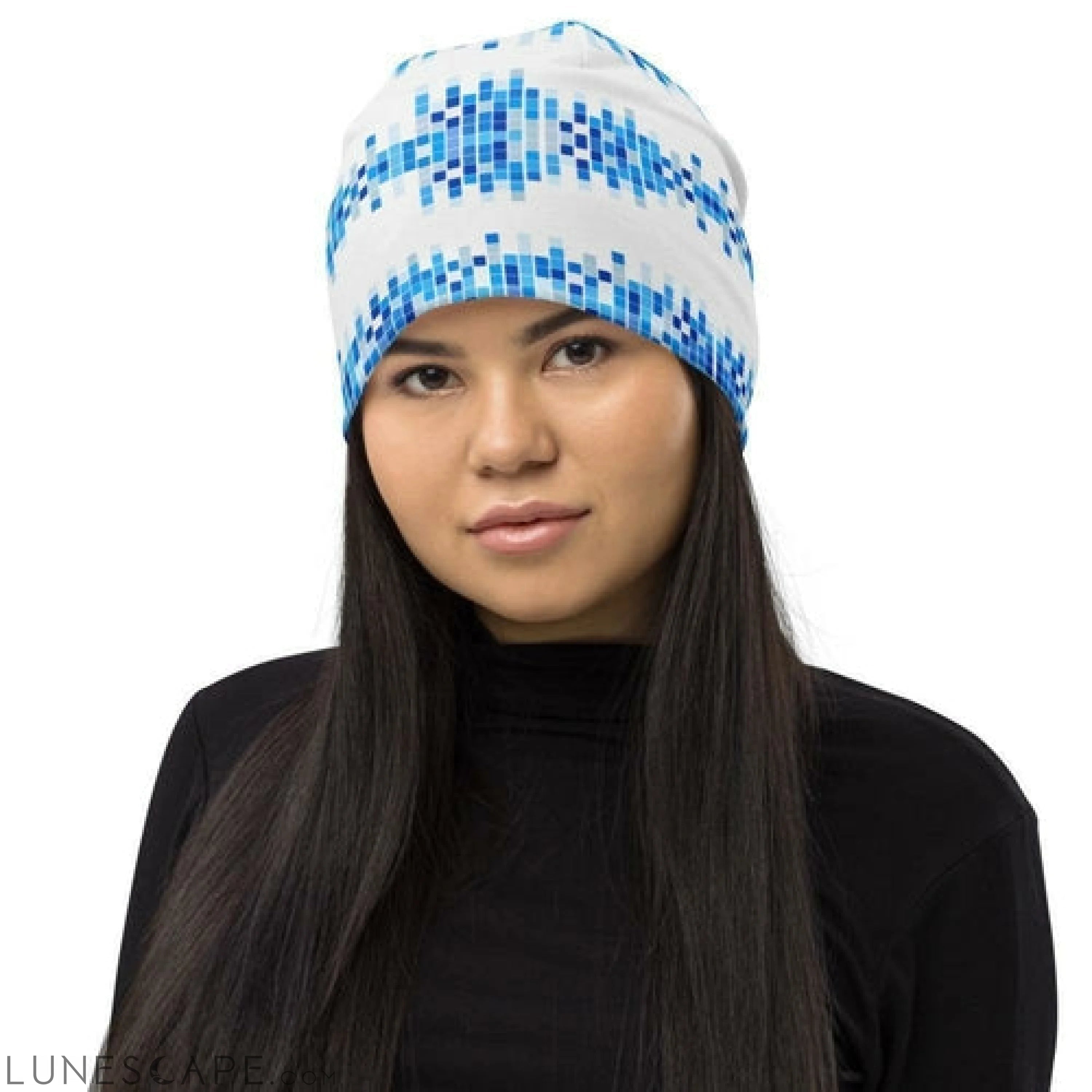 Beanie Hat - Blue & White Square Style Slouchy Beanie Men/women LUNESCAPE