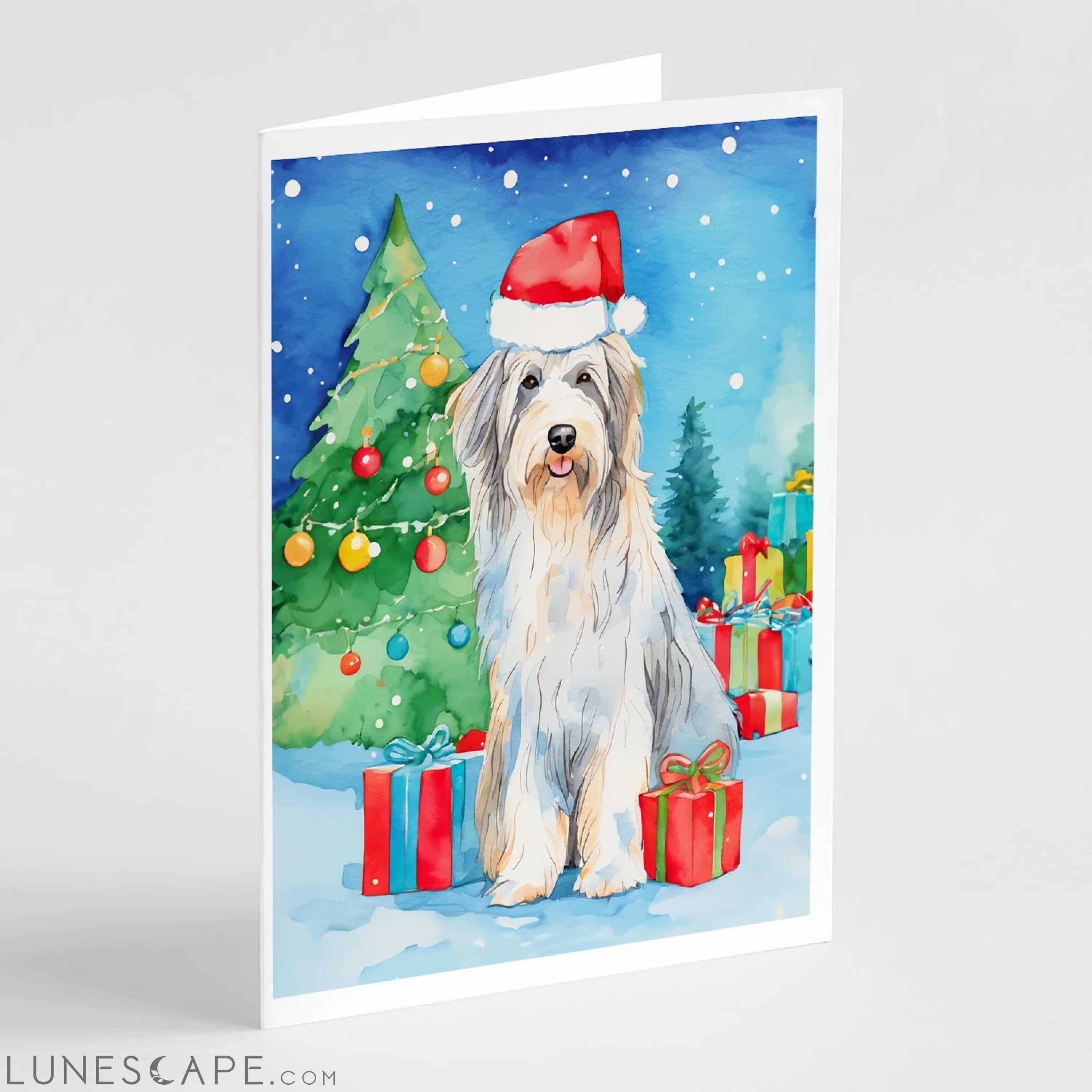 Bearded Collie Christmas Greeting Cards Pack of 8 LUNESCAPE