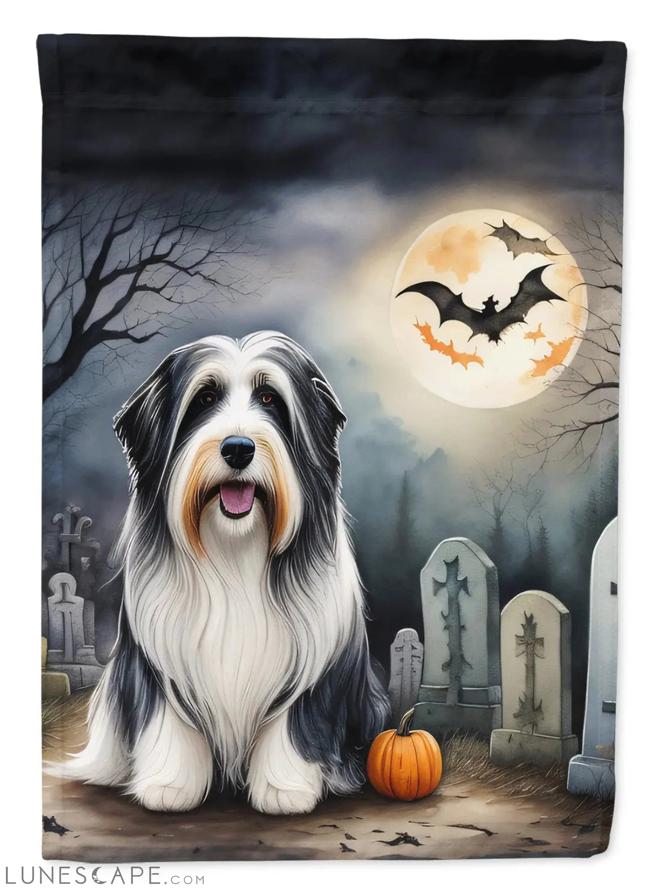 Bearded Collie Spooky Halloween Garden Flag LUNESCAPE