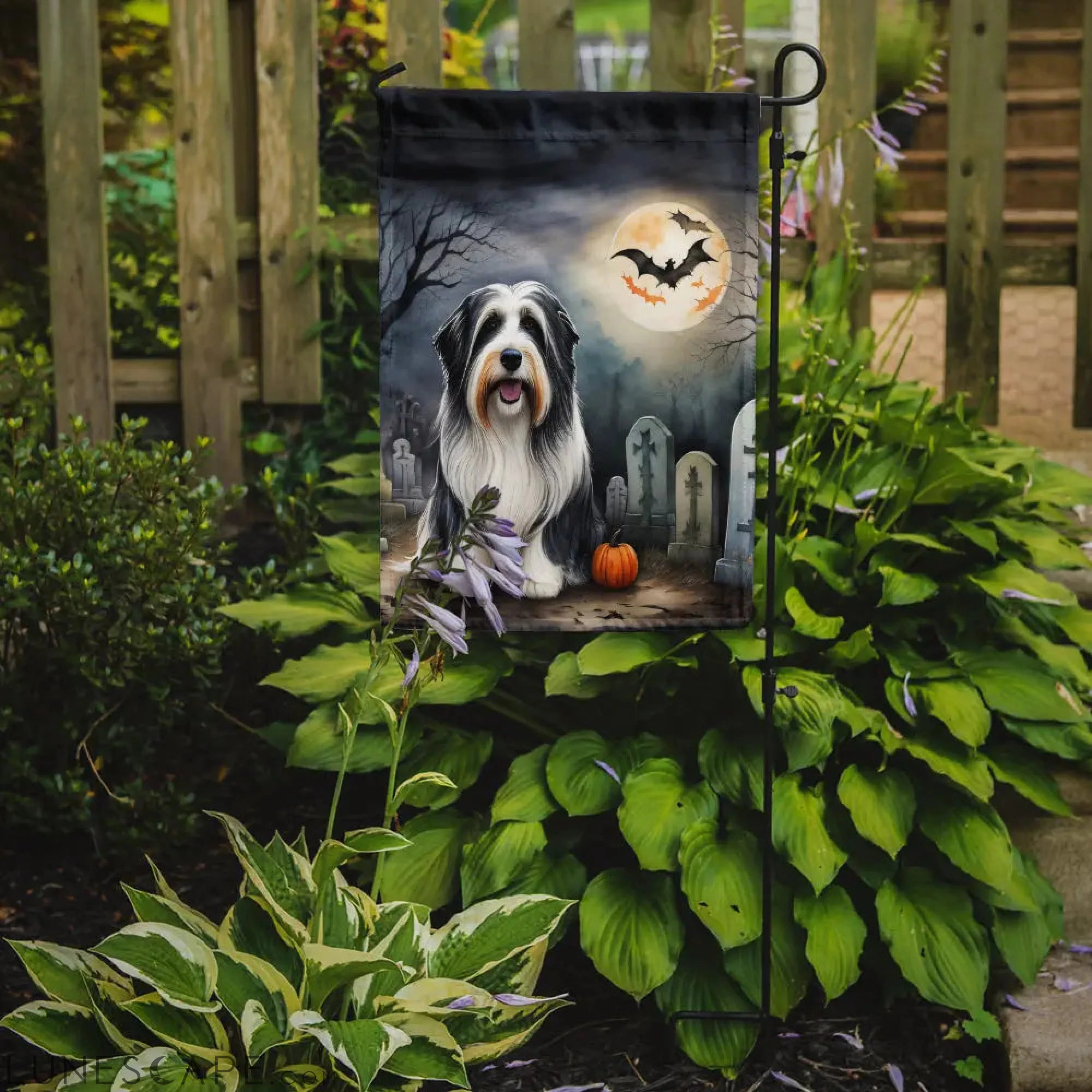 Bearded Collie Spooky Halloween Garden Flag LUNESCAPE