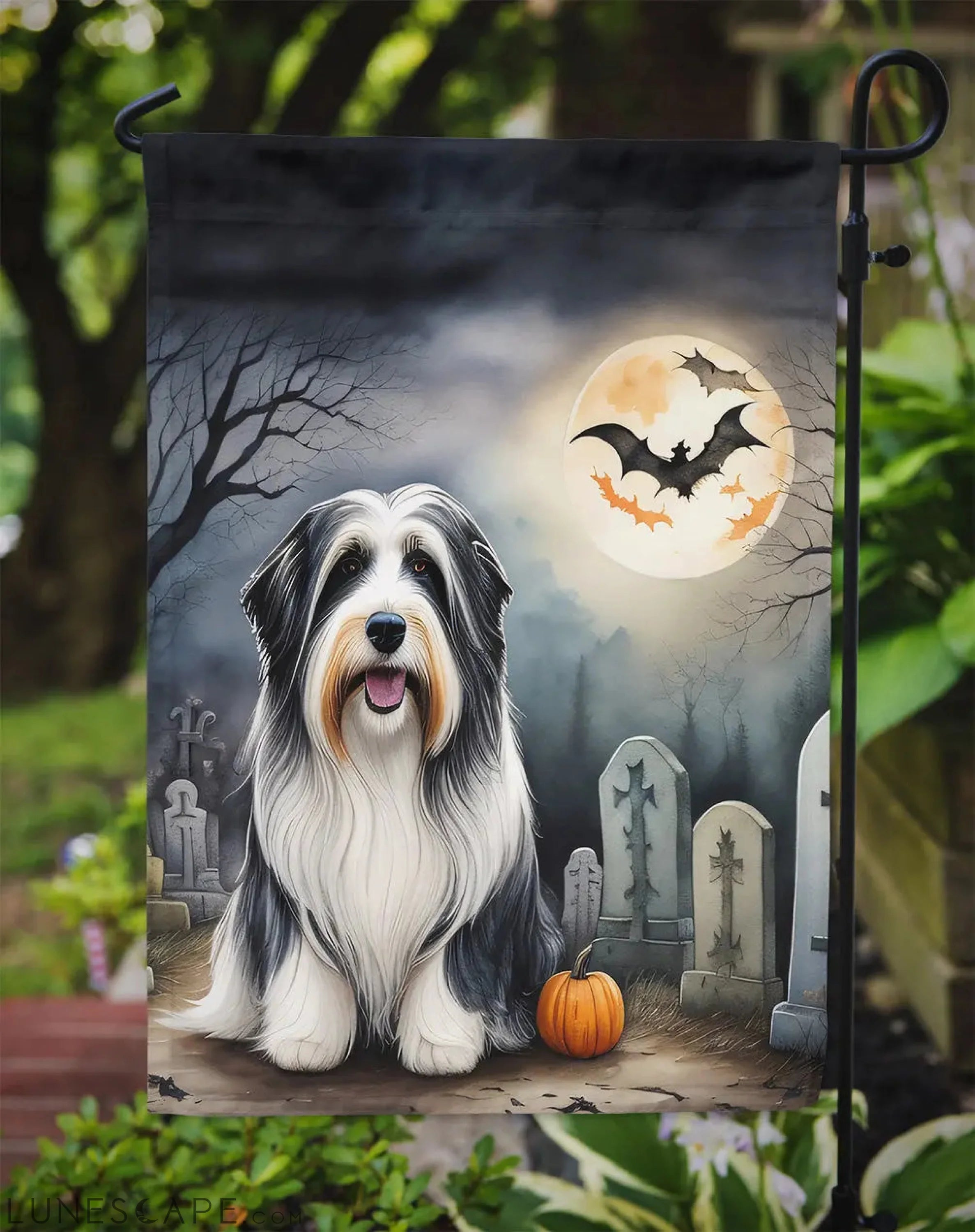 Bearded Collie Spooky Halloween Garden Flag LUNESCAPE