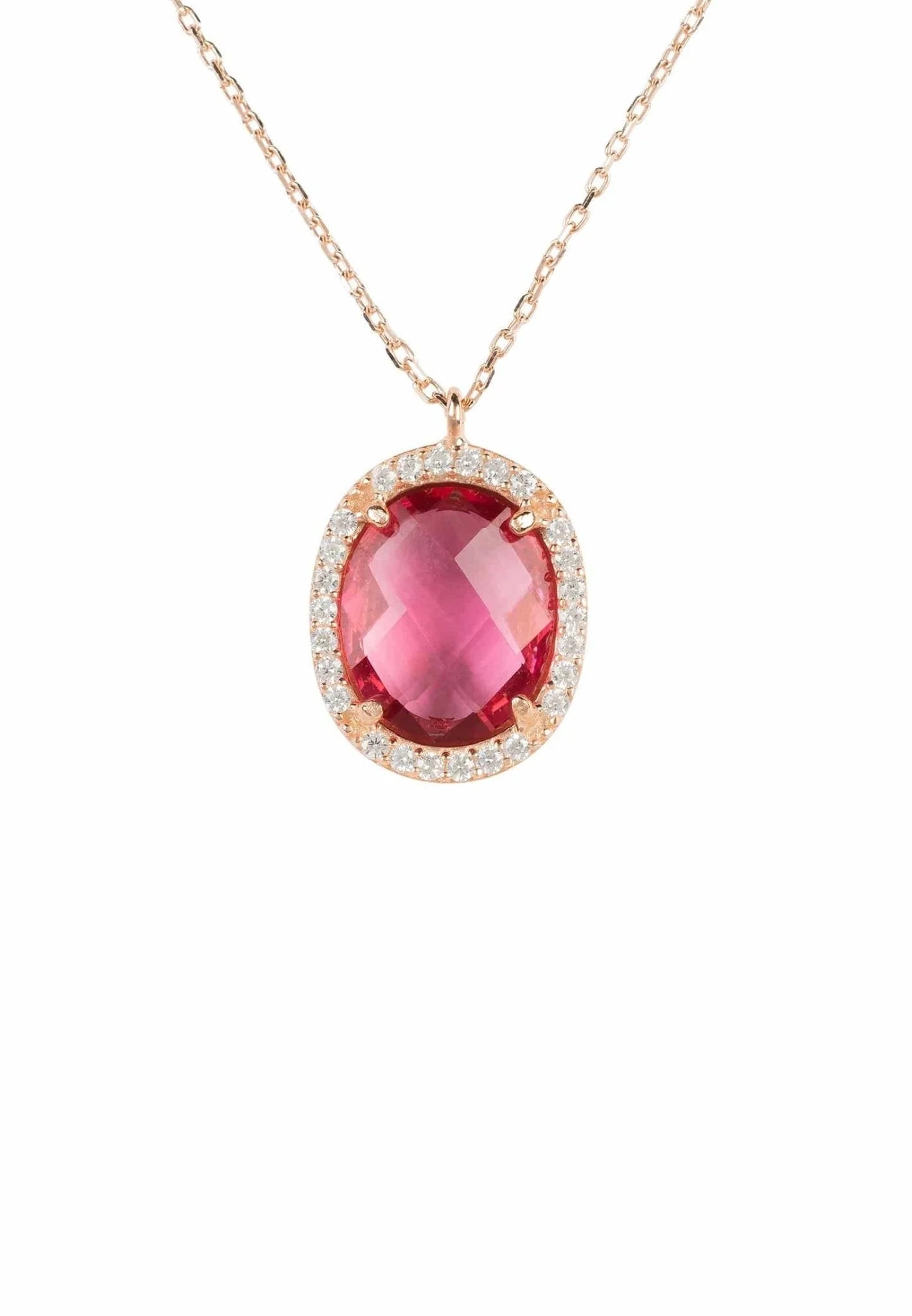 Beatrice Oval Gemstone Pendant Necklace Rose Gold Pink Tourmaline LUNESCAPE