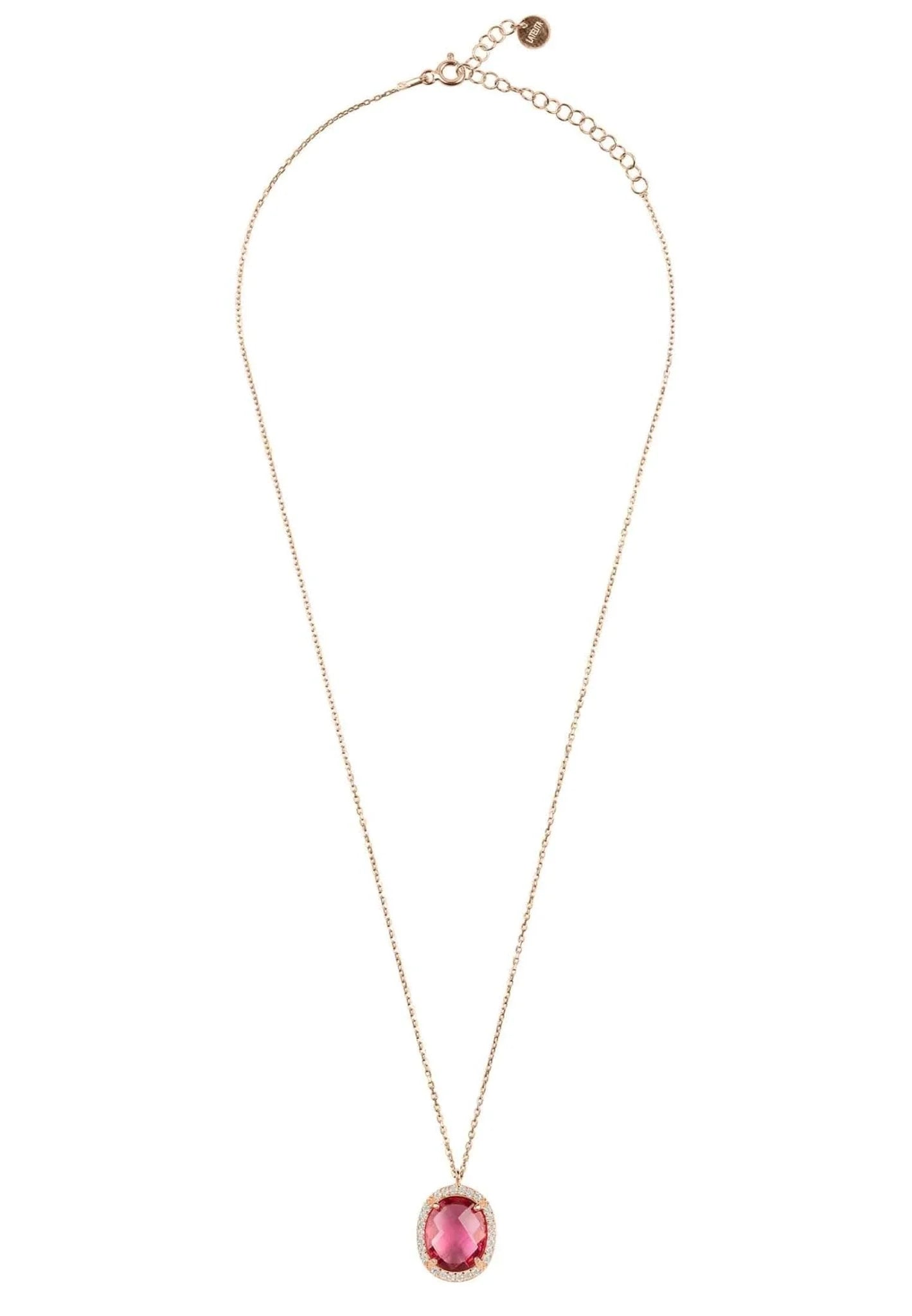 Beatrice Oval Gemstone Pendant Necklace Rose Gold Pink Tourmaline LUNESCAPE