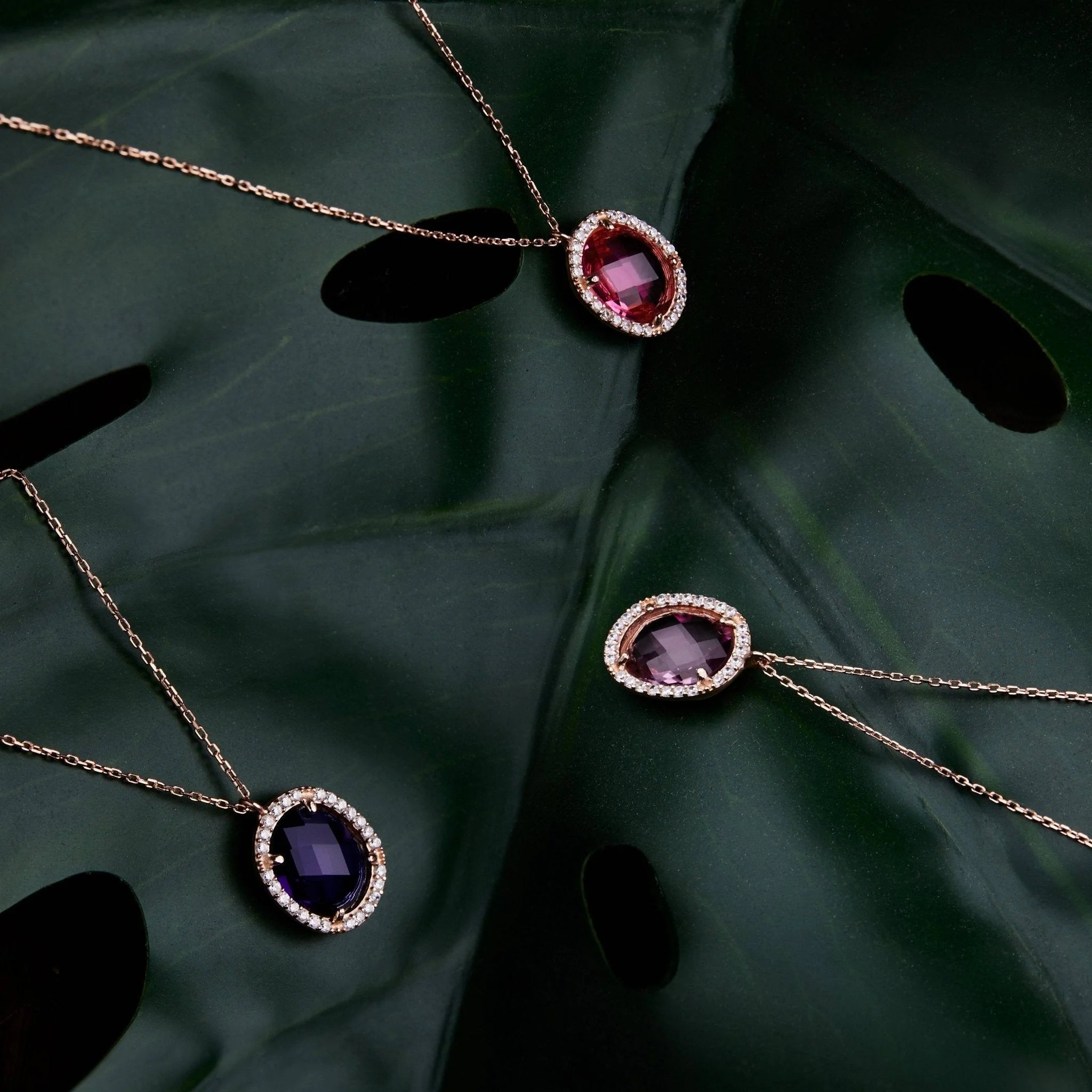 Beatrice Oval Gemstone Pendant Necklace Rose Gold Pink Tourmaline LUNESCAPE