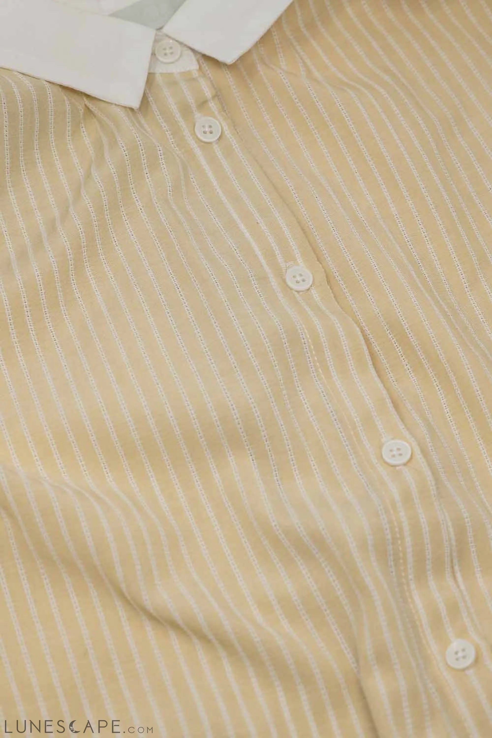Beige Shirt With Short Sleeves and Vertical Stripes LUNESCAPE