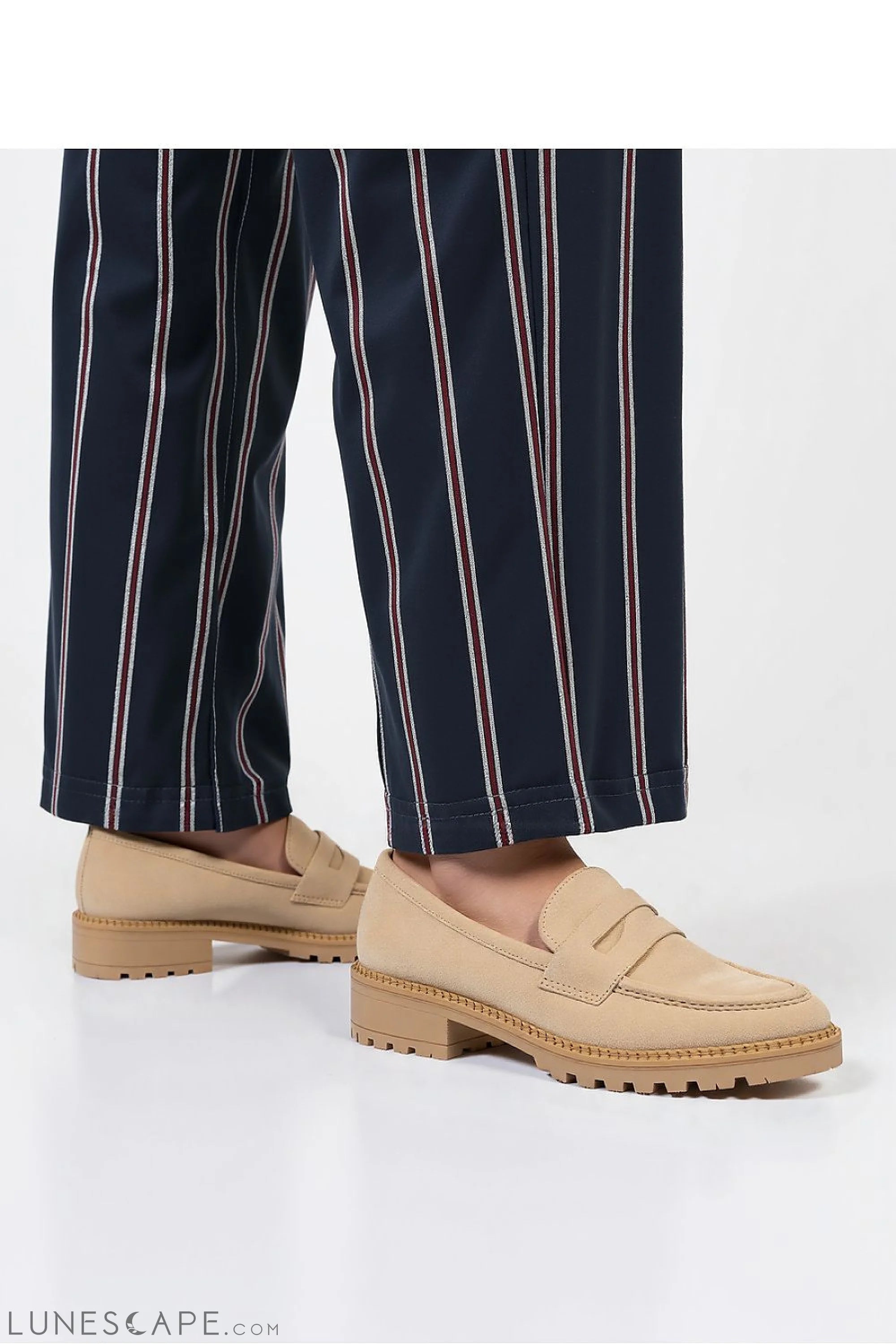 Beige Vegan Suede Penny Loafers with Chunky Sole LUNESCAPE