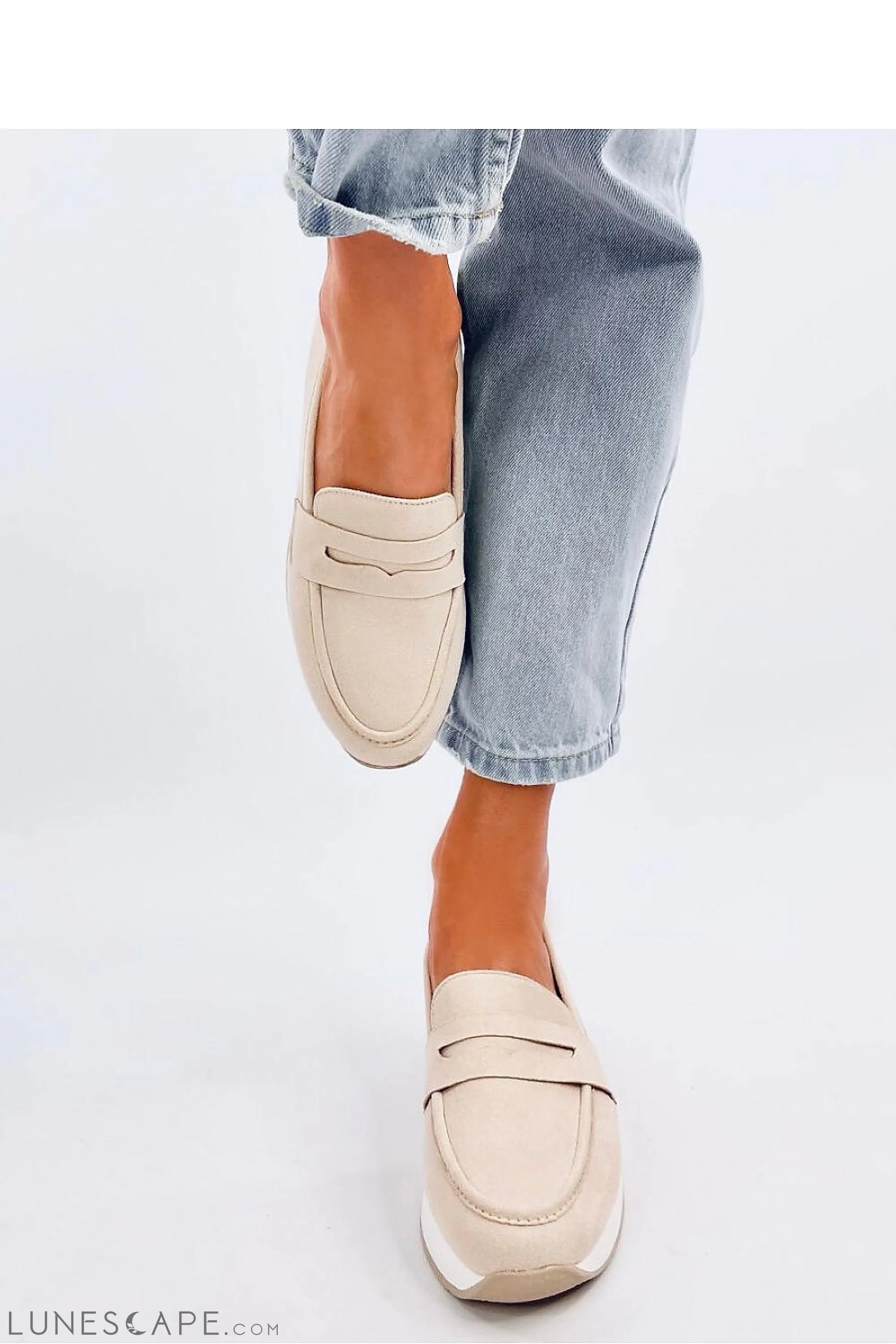 Beige Vegan Suede Platform Loafers – Women's Round Toe with Contrast Sole LUNESCAPE