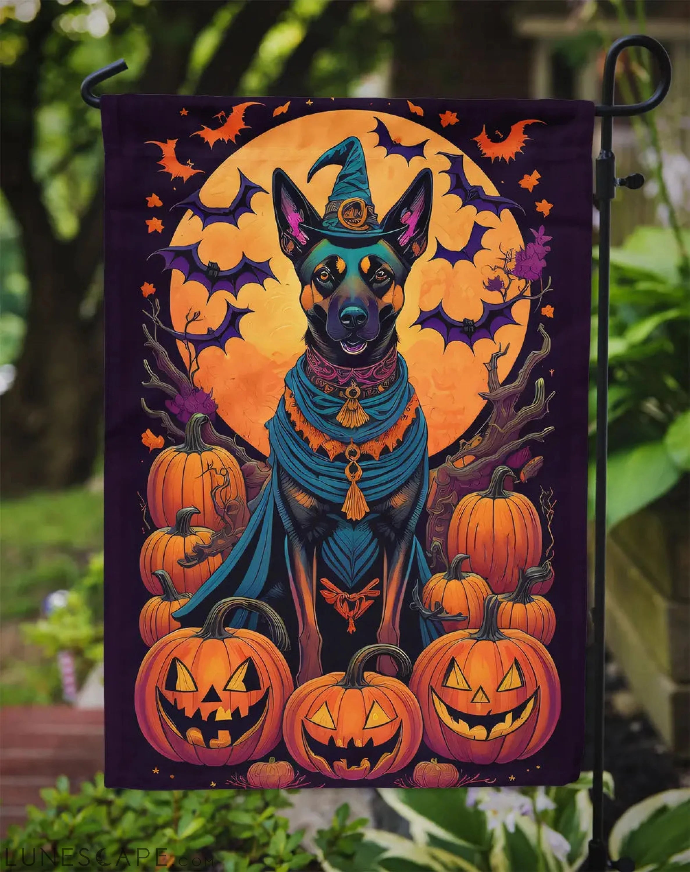Belgian Malinois Witchy Halloween Garden Flag LUNESCAPE