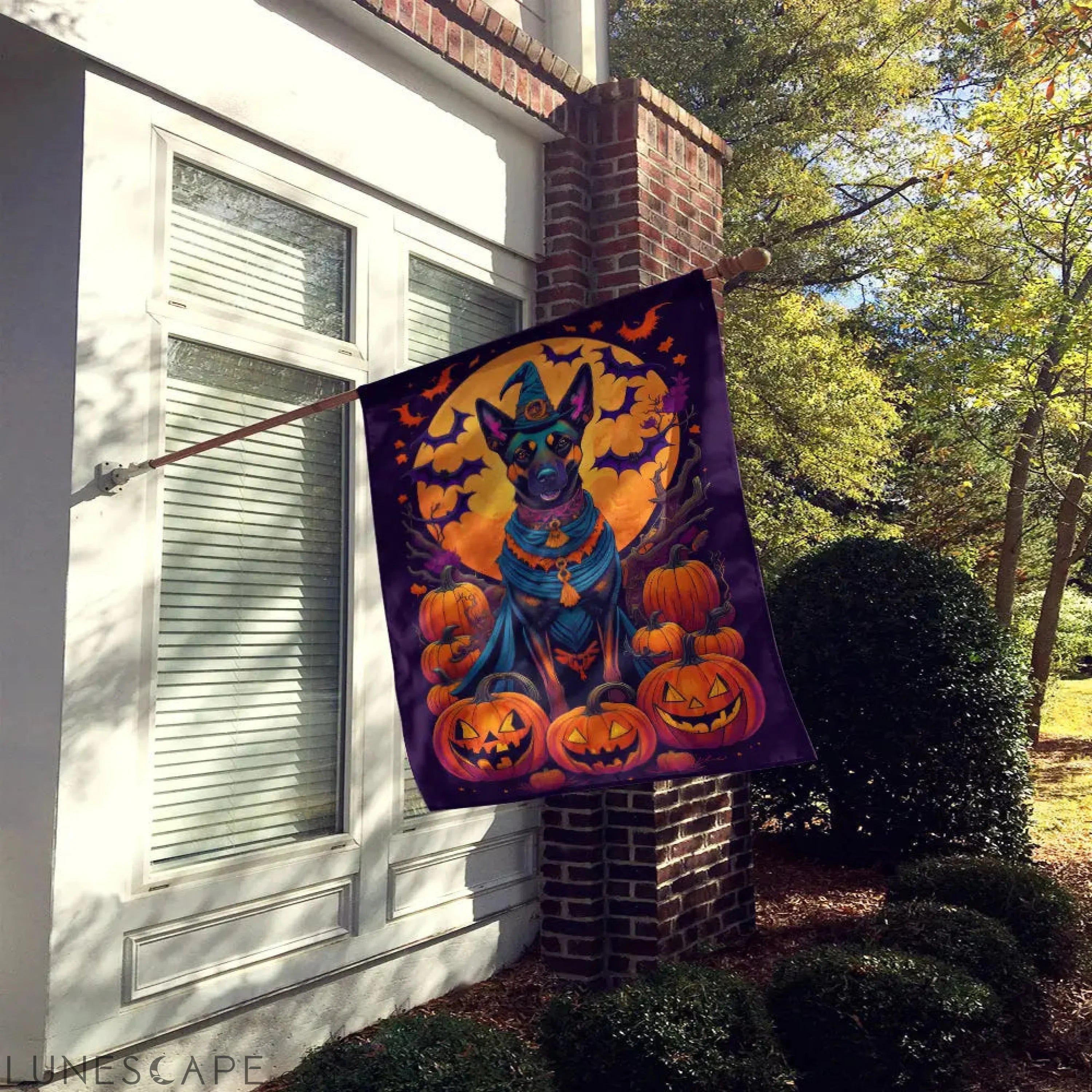 Belgian Malinois Witchy Halloween House Flag LUNESCAPE