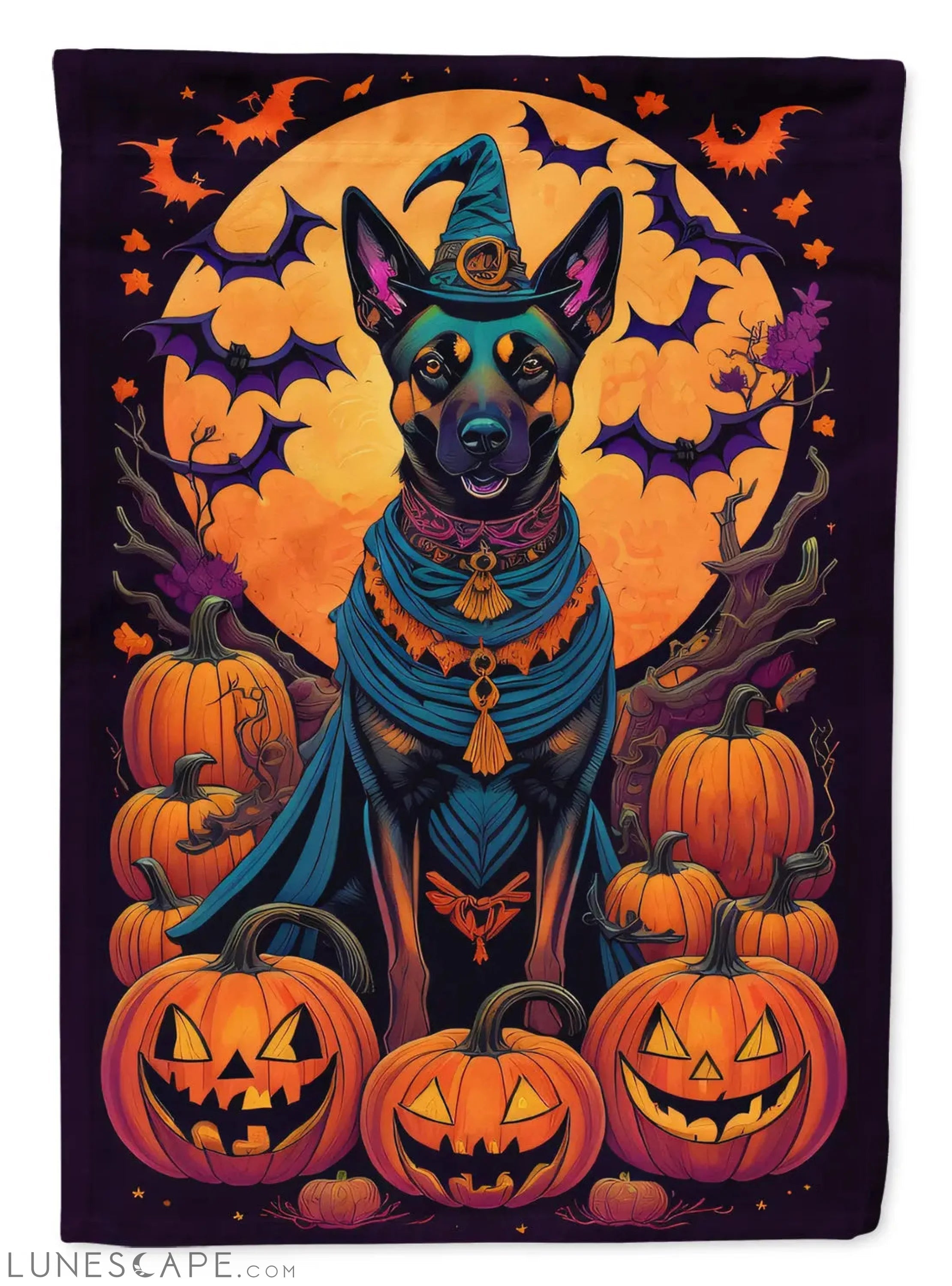 Belgian Malinois Witchy Halloween House Flag LUNESCAPE
