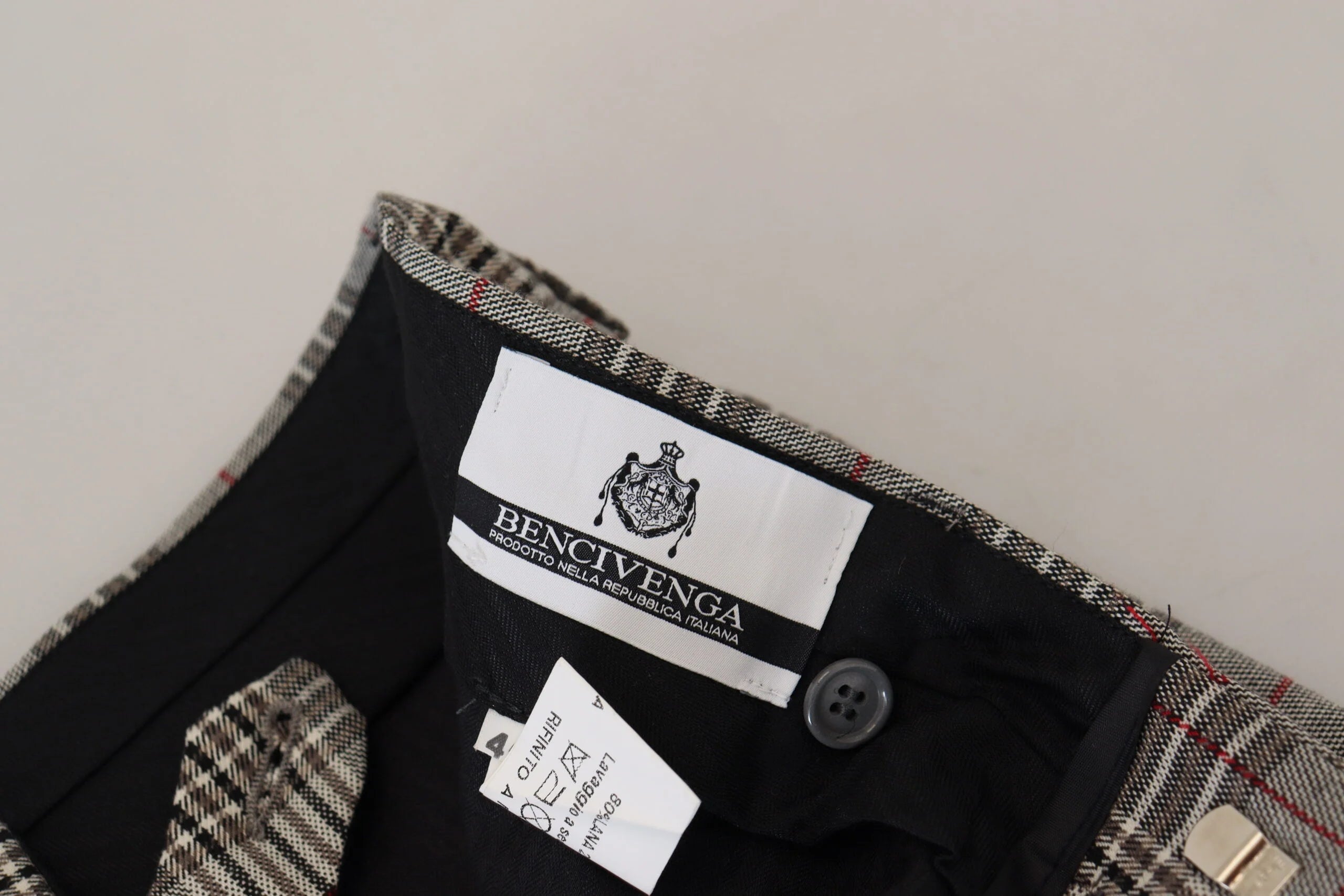 BENCIVENGA Elegant Gray Checkered Slim Men's Pants LUNESCAPE