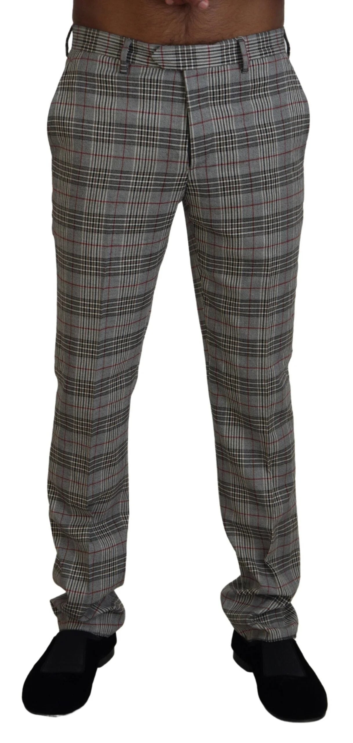 BENCIVENGA Elegant Gray Checkered Slim Men's Pants LUNESCAPE