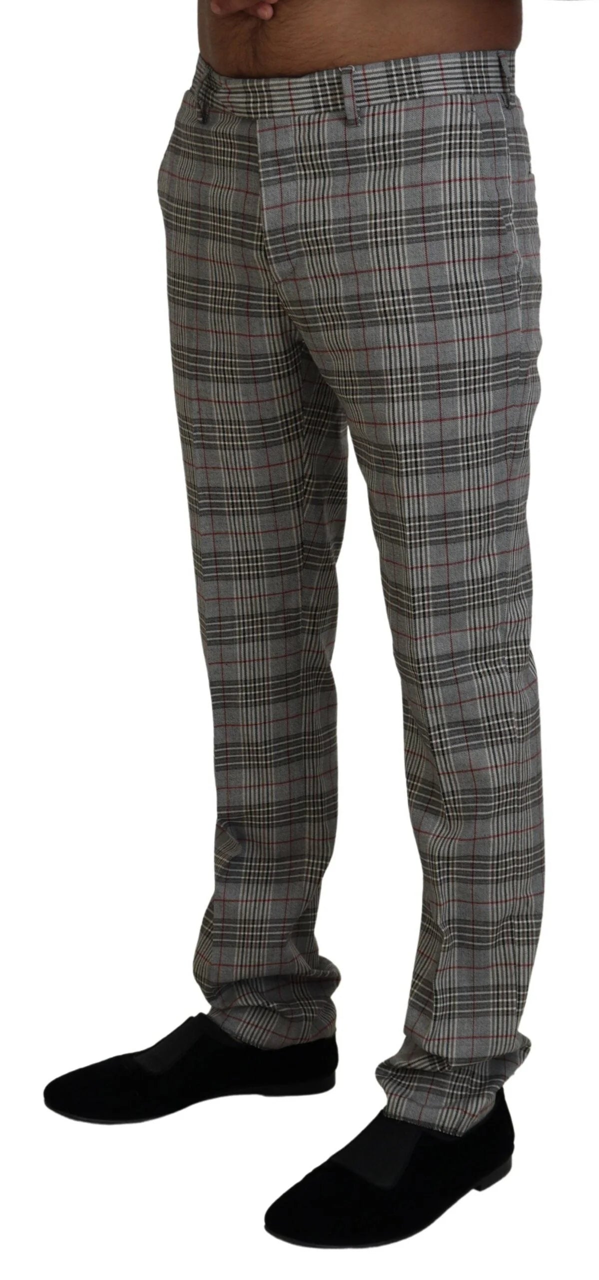 BENCIVENGA Elegant Gray Checkered Slim Men's Pants LUNESCAPE