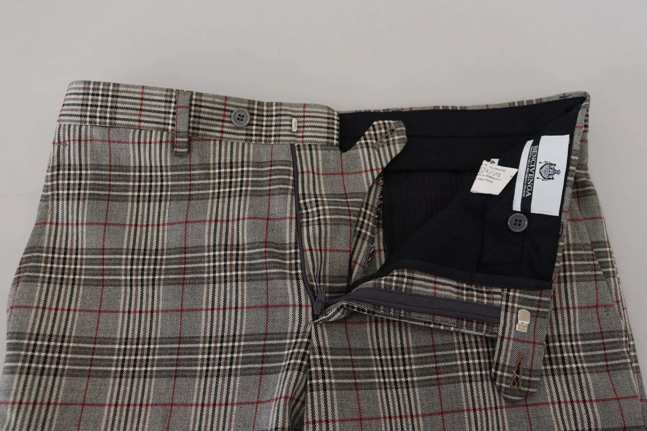 BENCIVENGA Elegant Gray Checkered Slim Men's Pants LUNESCAPE